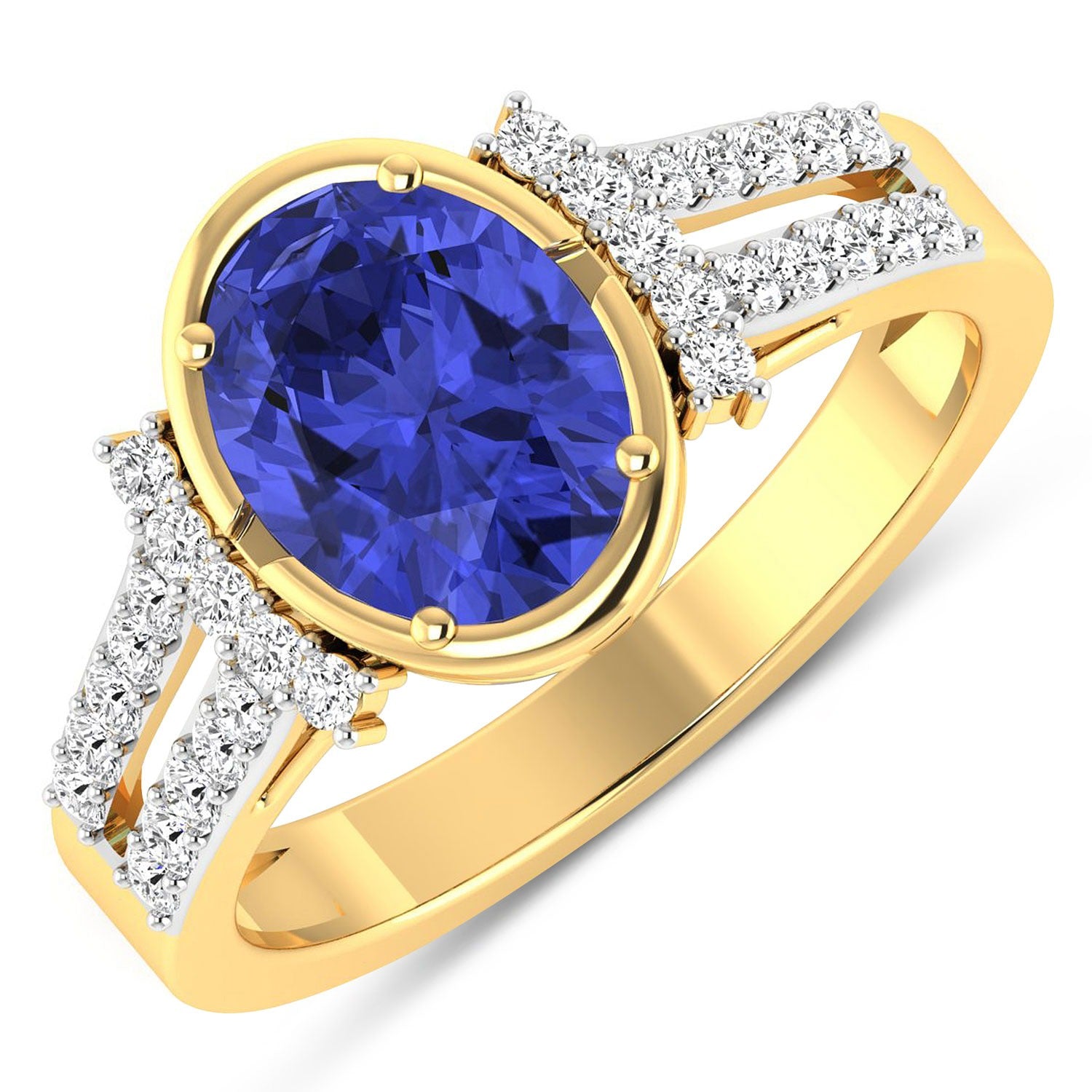Natural Tanzanite Diamond Oval Ring 14K Gold