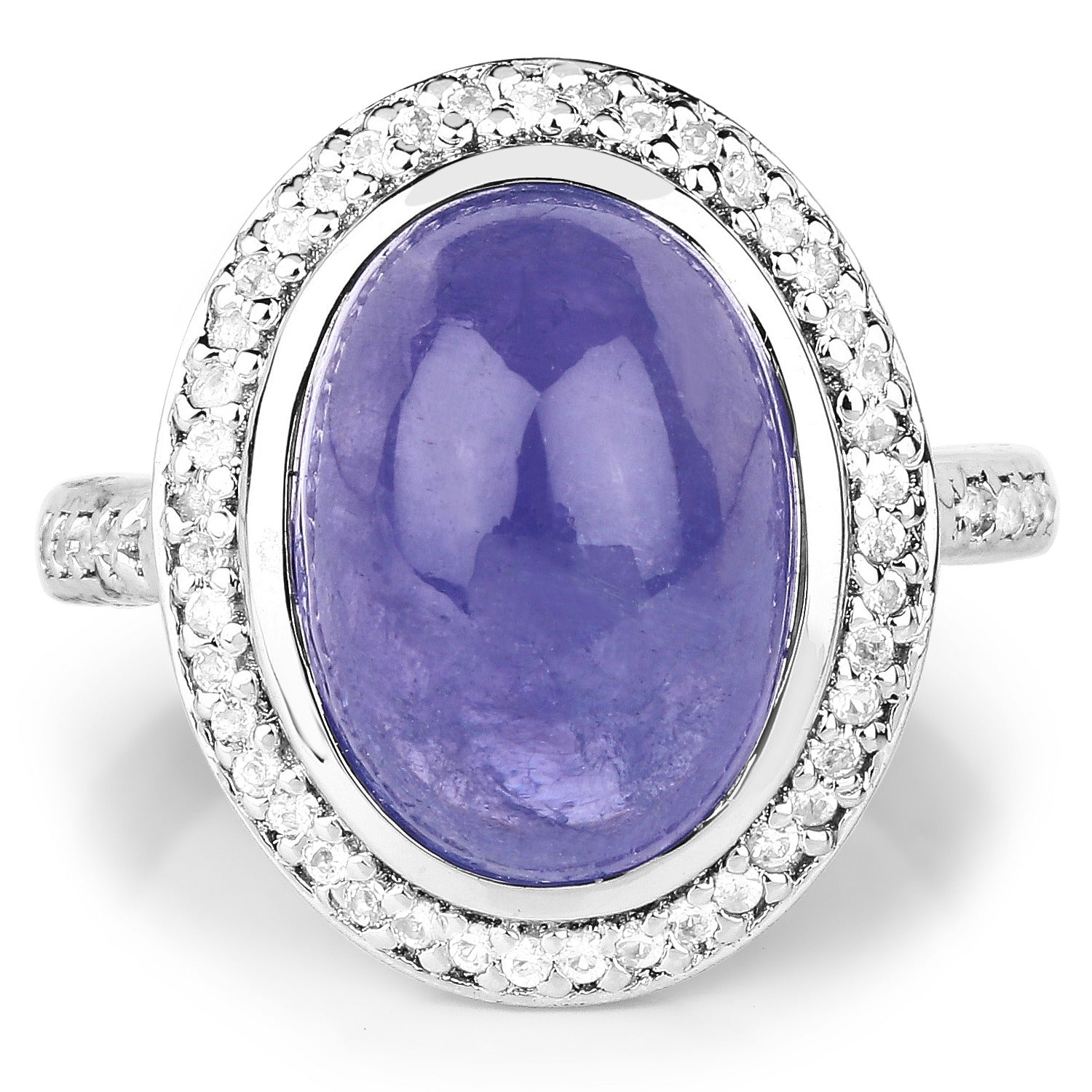 8.26 Ct Oval Violet Tanzanite Halo Silver Pave Cocktail Ring
