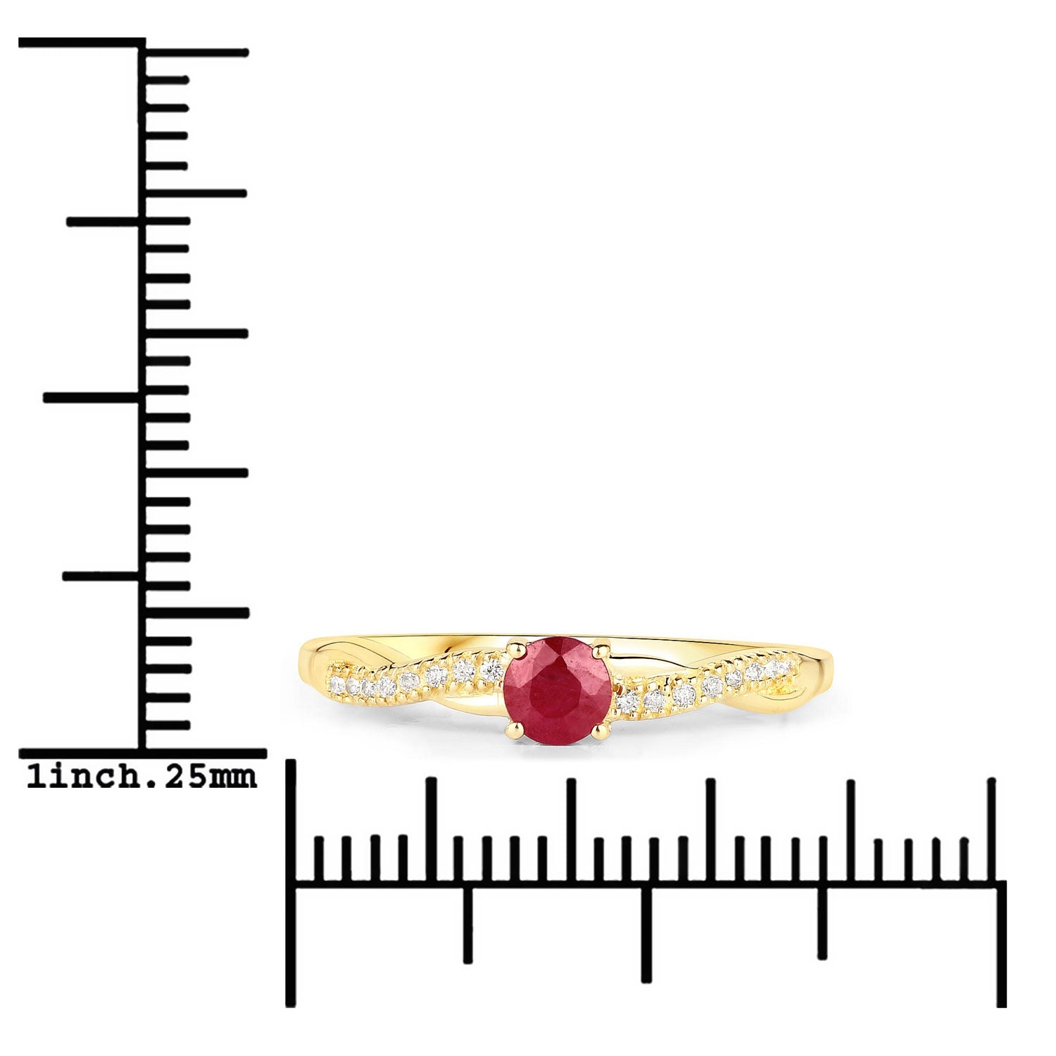 0.30 Ct Round Pink Ruby & Diamond Prong 10K Yellow Gold Pave Twisted Band Ring