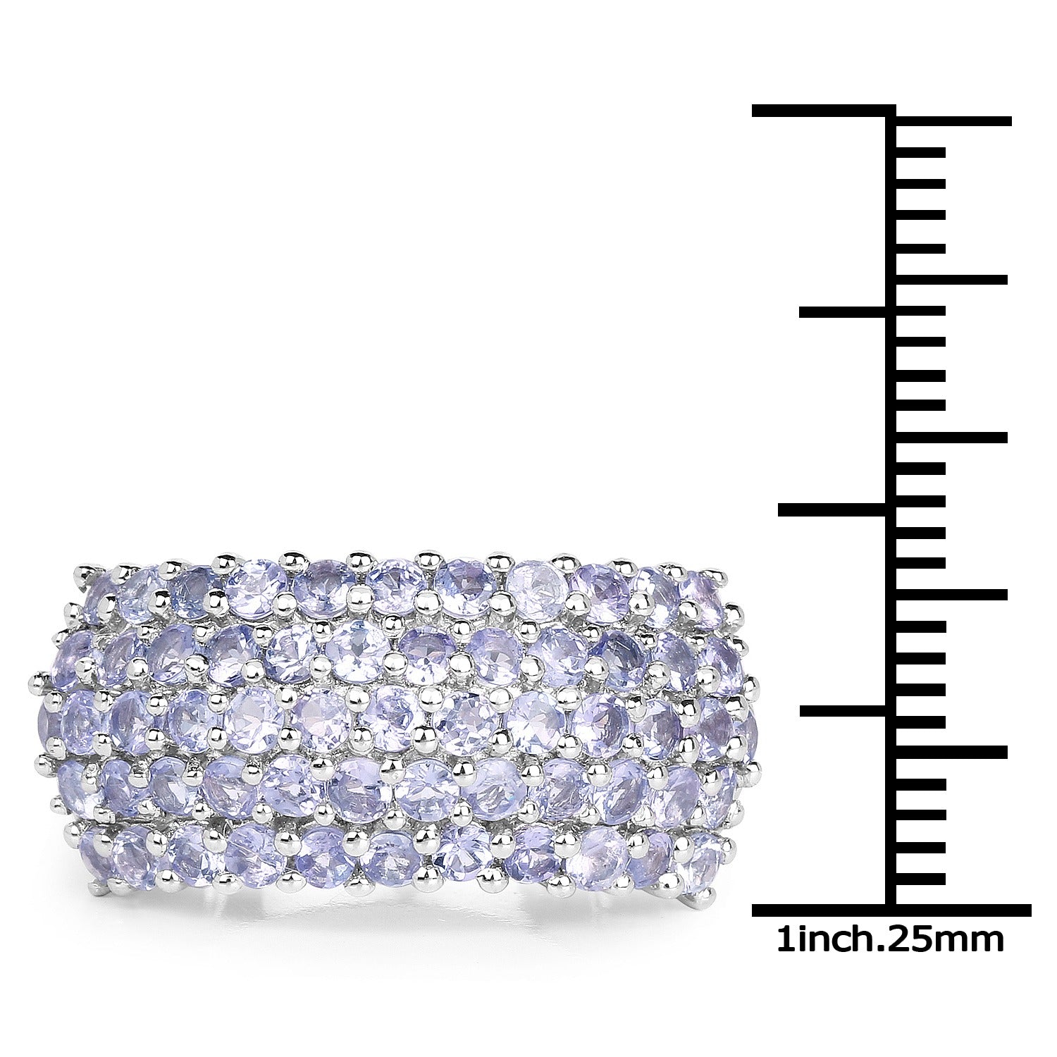 2.07 Ct Round Violet Tanzanite Prong Silver Pave Multi-Row Band Cluster Ring