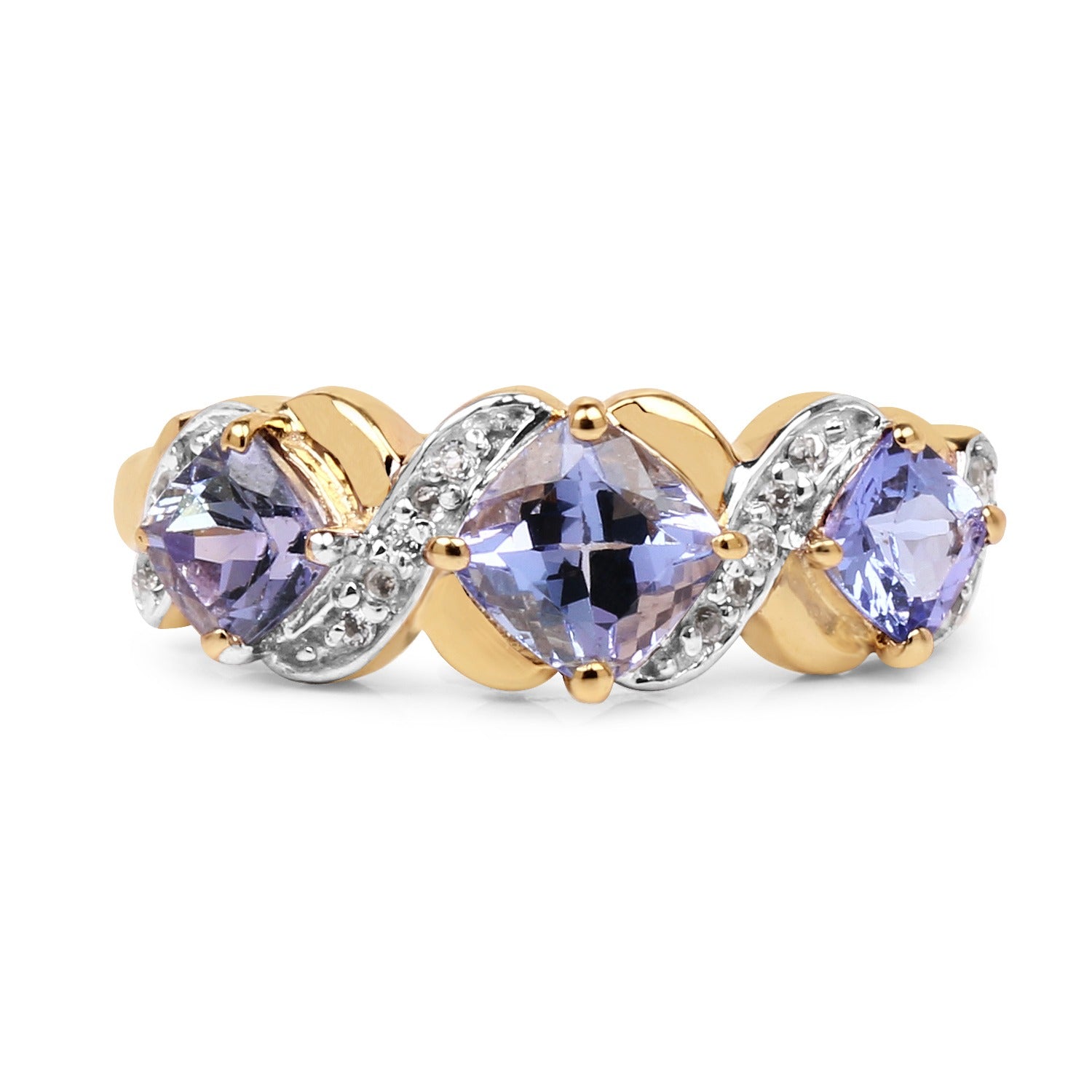 1.20 Ct Cushion Violet Tanzanite Prong Silver Three Stone Bypass Ring