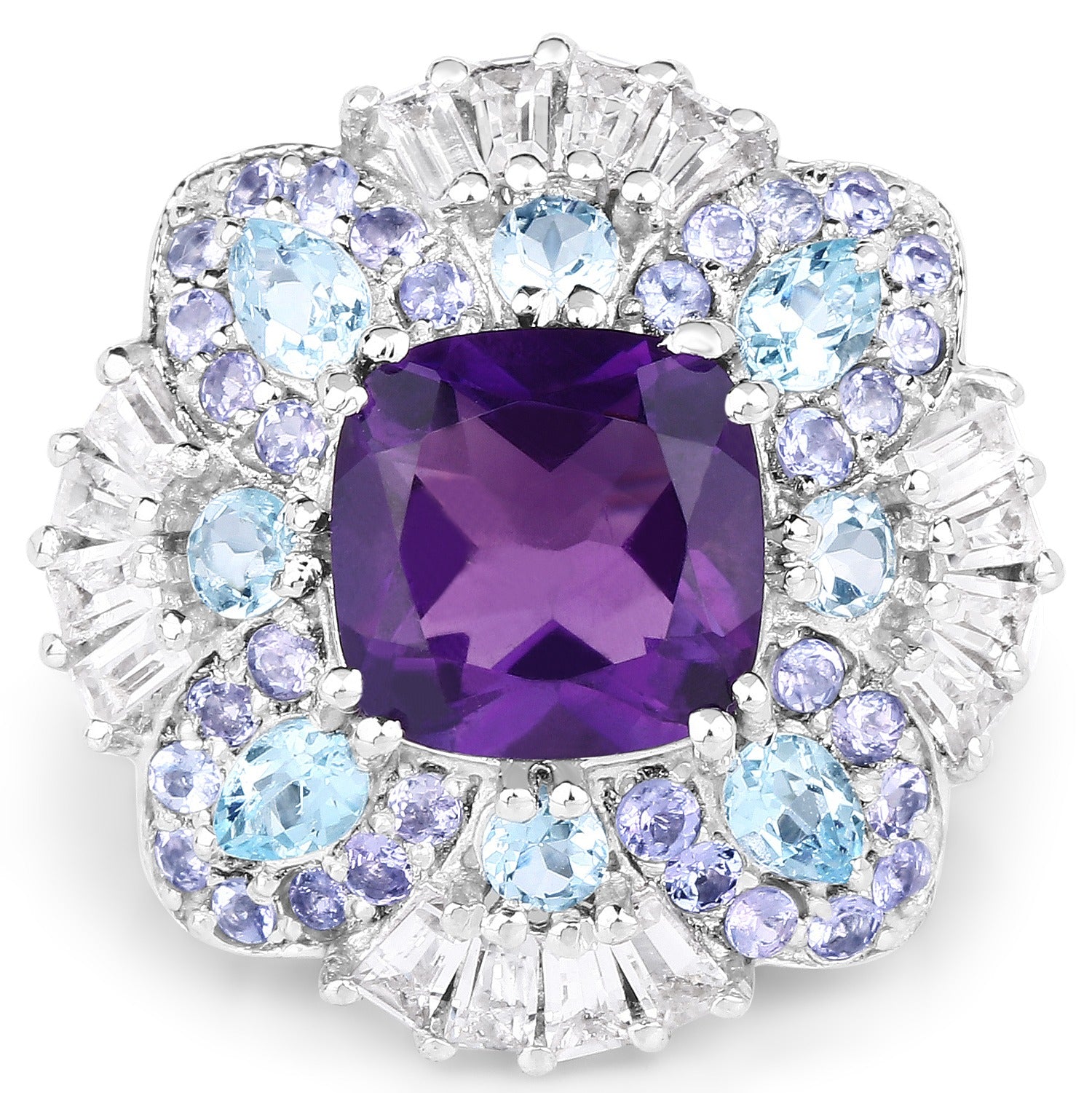 8.38 Ct Multi Stones Prong Silver Cocktail Floral Bold Ring