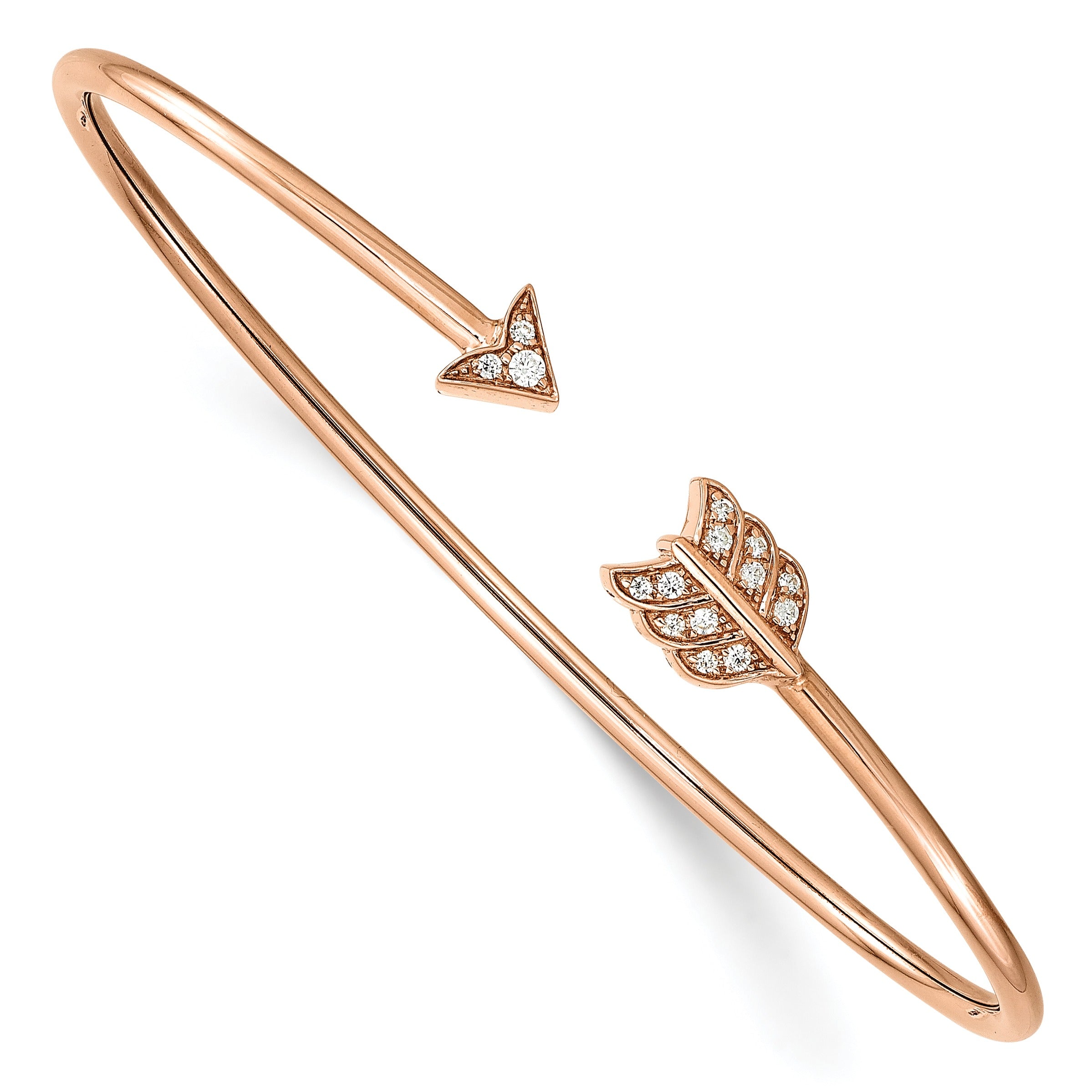 1/10 ct Diamond Arrow Flexible Cuff Bangle Bracelet 14k Rose Gold