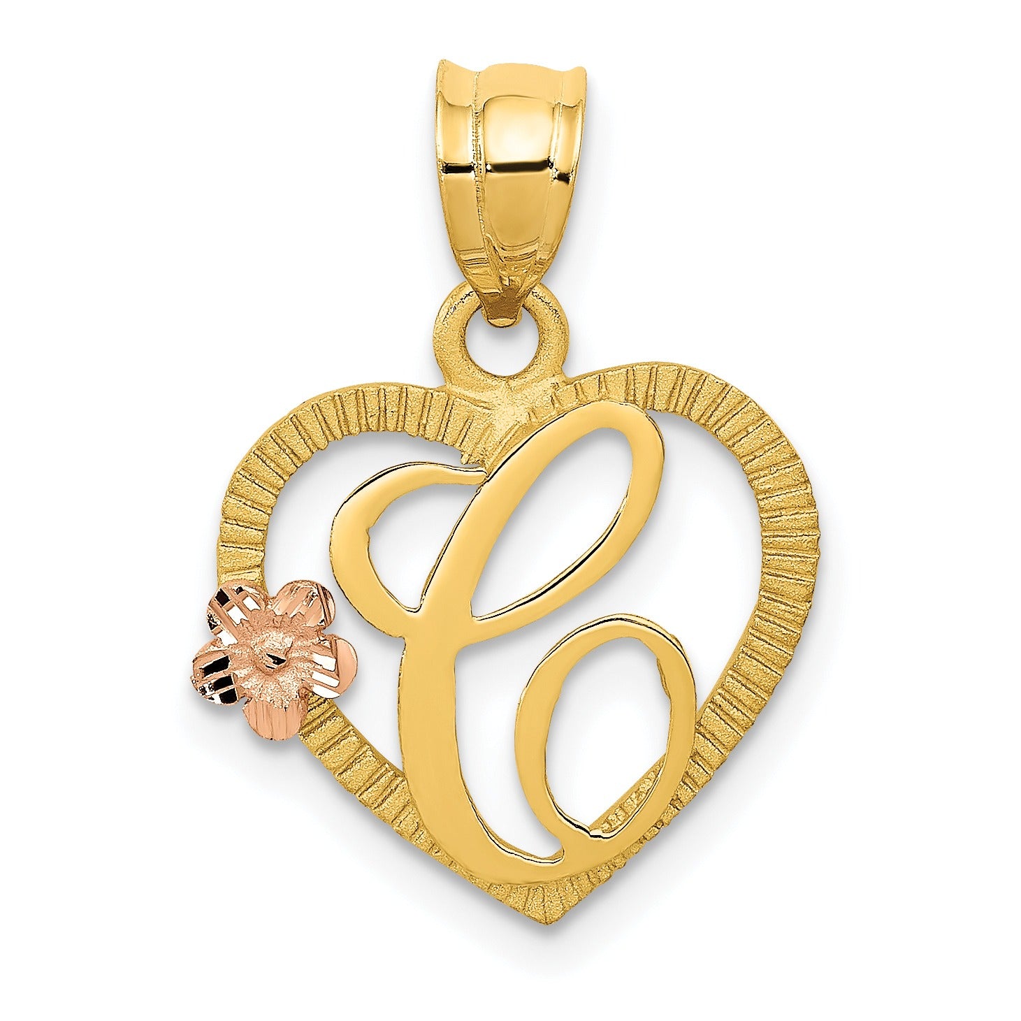 14k Gold Heart Initial Pendants