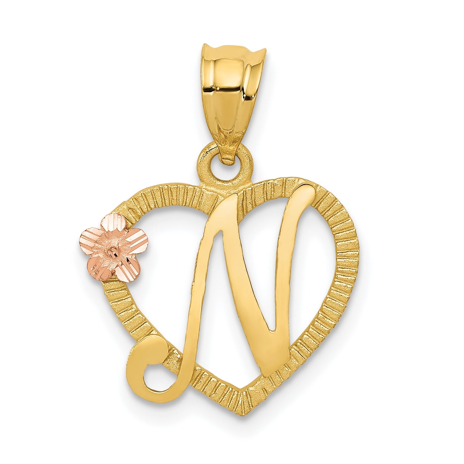 14k Gold Heart Initial Pendants