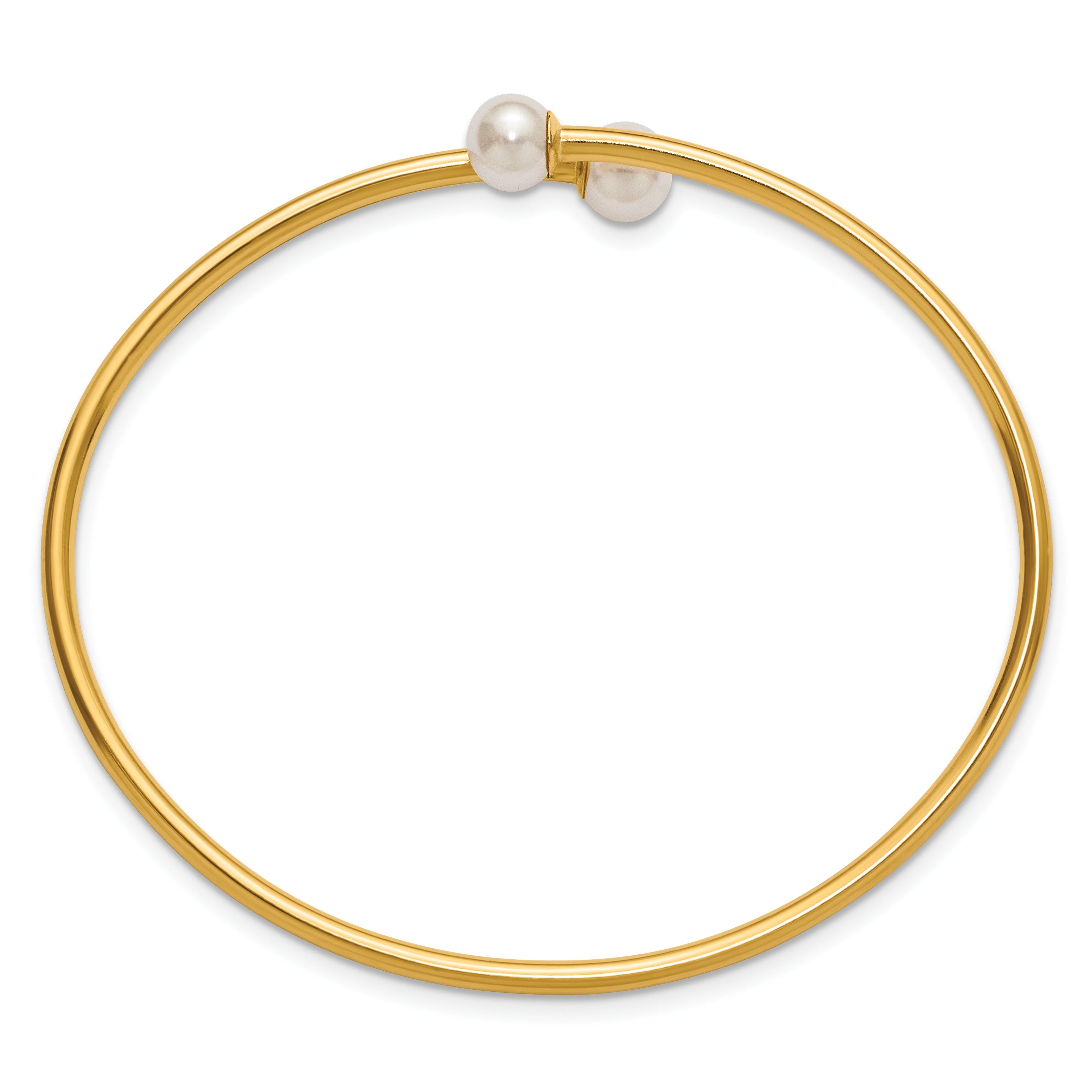 14K Gold Filled Crystal Simulated Pearl Flexible Bangle Bracelet