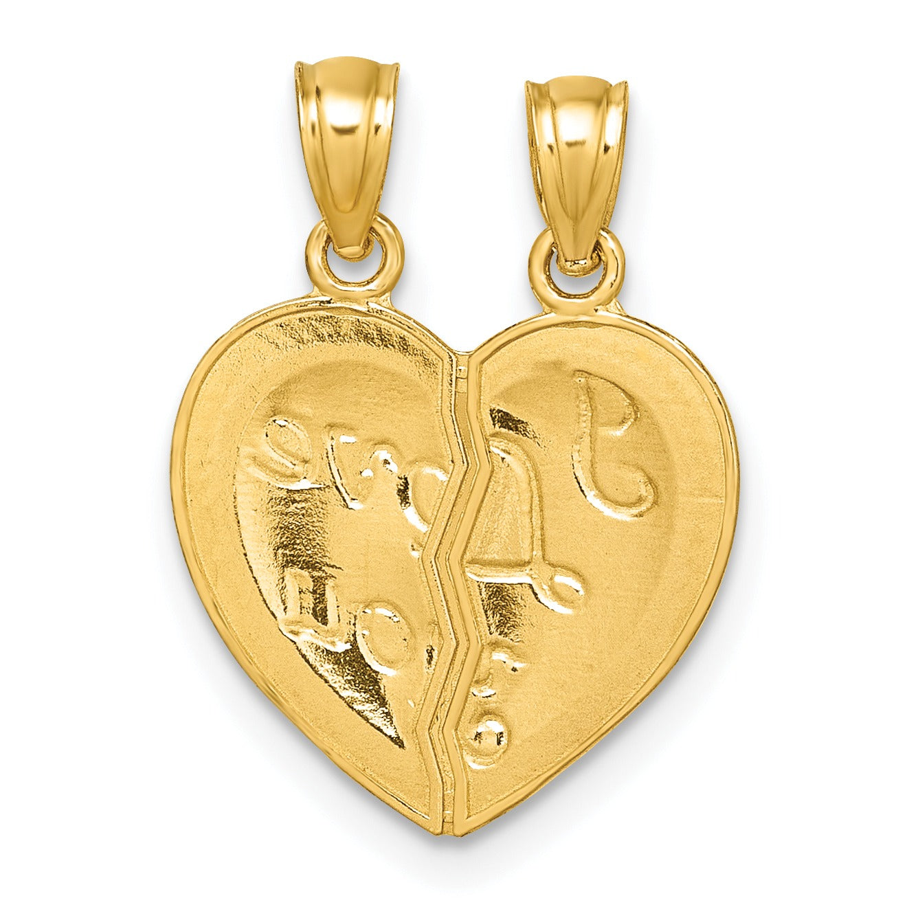 14k Gold I LOVE YOU broken heart Pendant for Couple