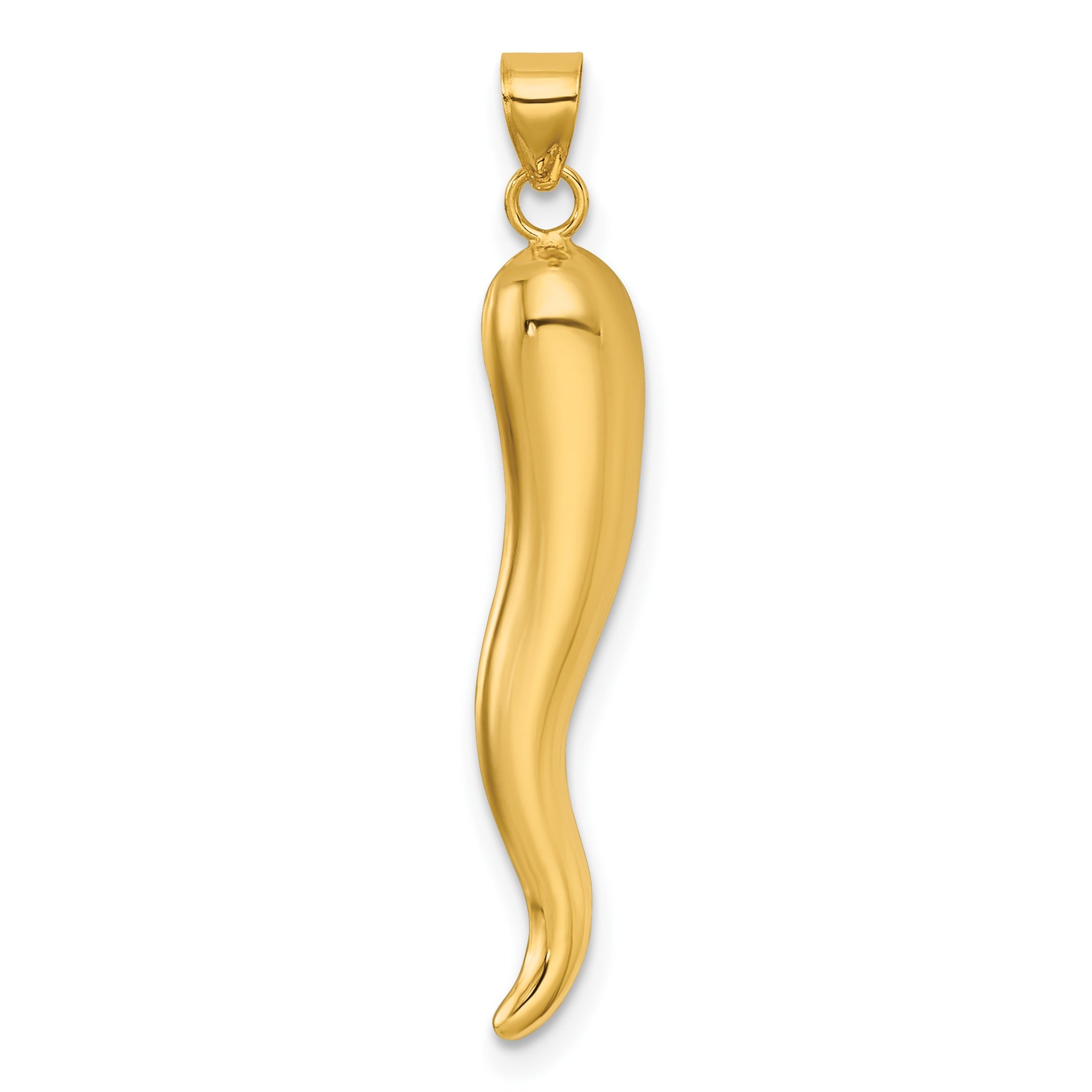 14k Yellow Gold Hollow 3-D Italian Horn Pendant