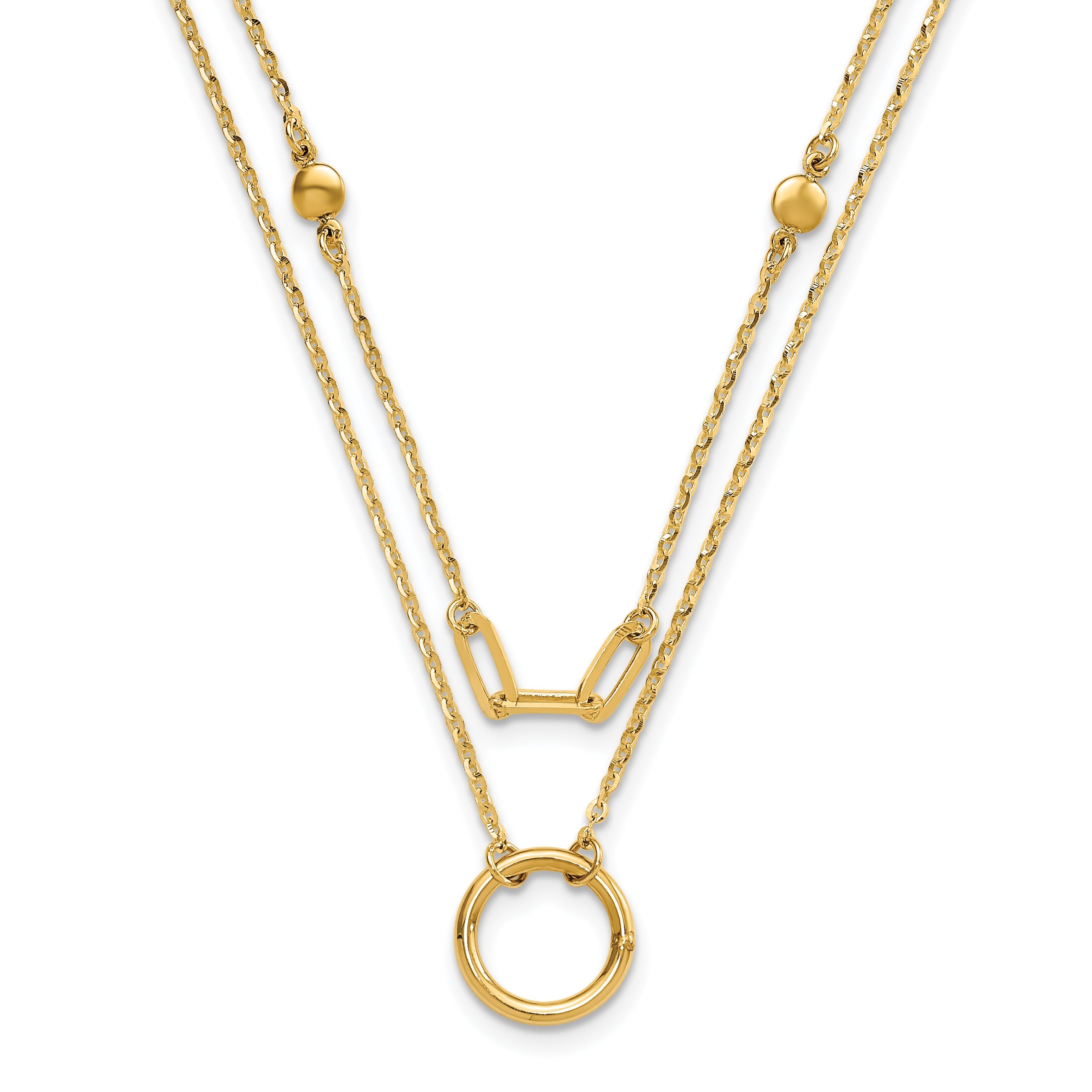 Double Layer Circle 14K Yellow Gold Cable Chain Necklace