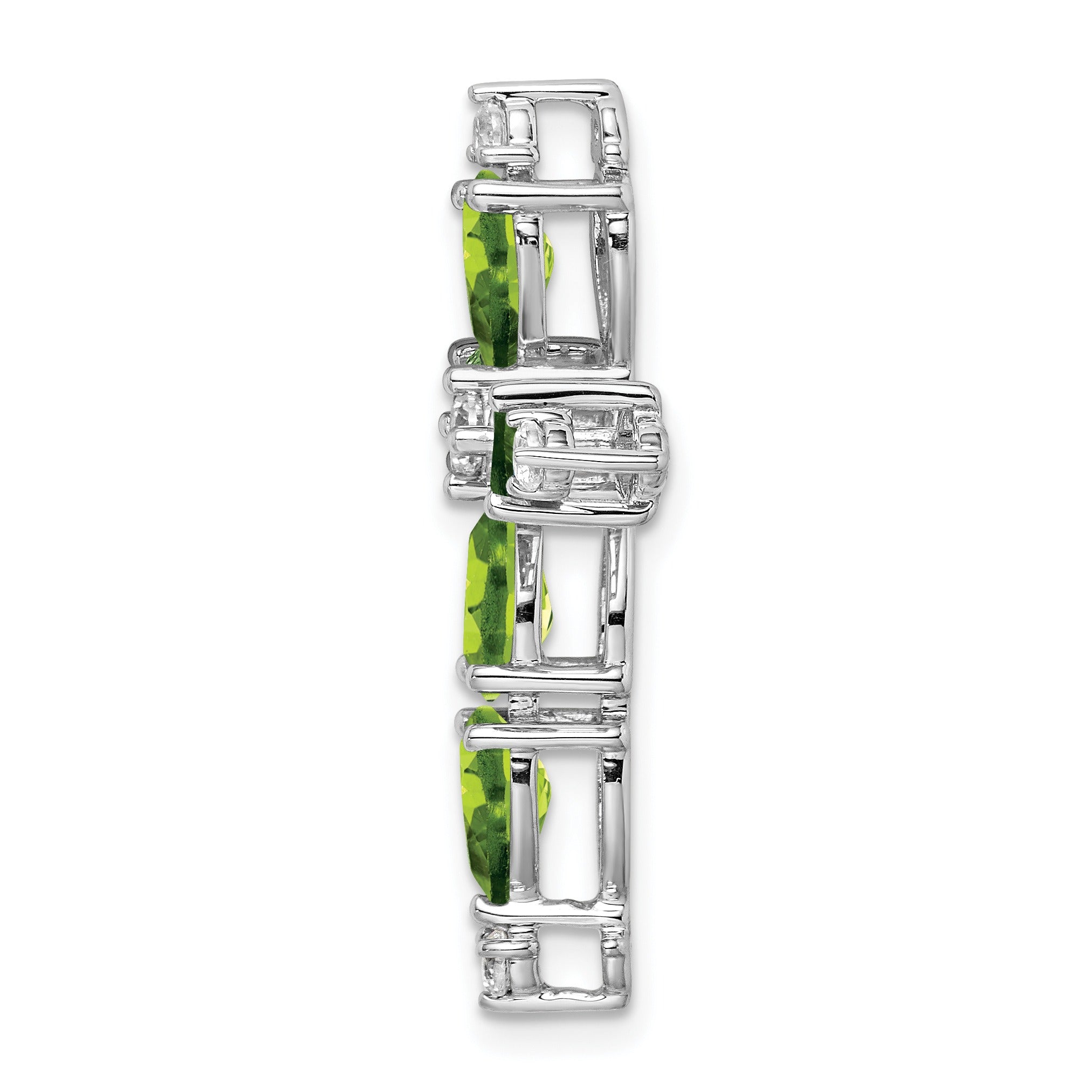 14k White Gold Natural Green Peridot Diamond Cross Pendant
