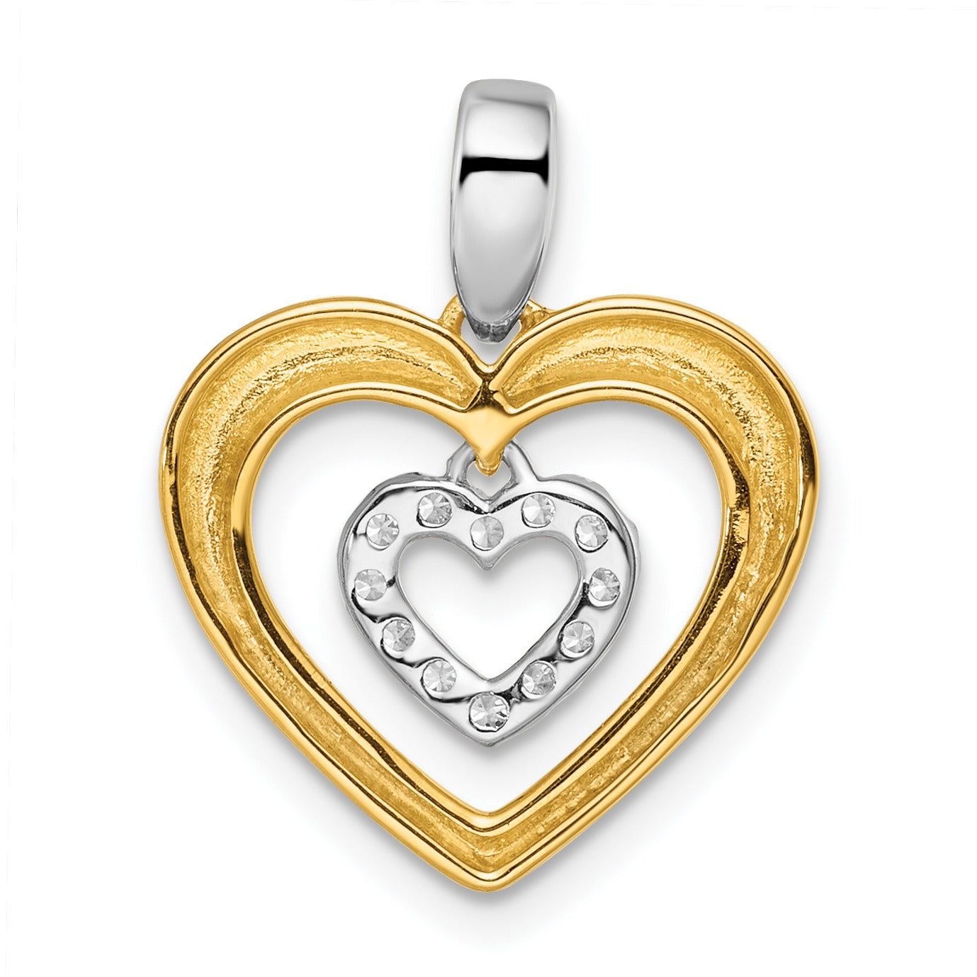 14k Two-tone 1/6 carat Lab Grown Diamond Dangle Double Heart Pendant