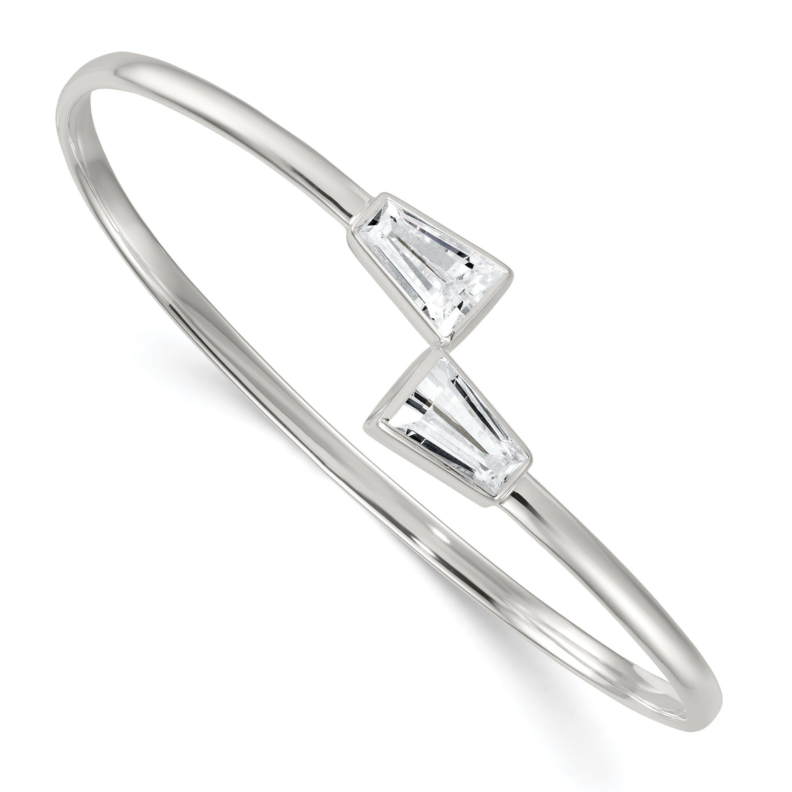Baguette CZ Sterling Silver Cuff Slip On Bangle Bracelet