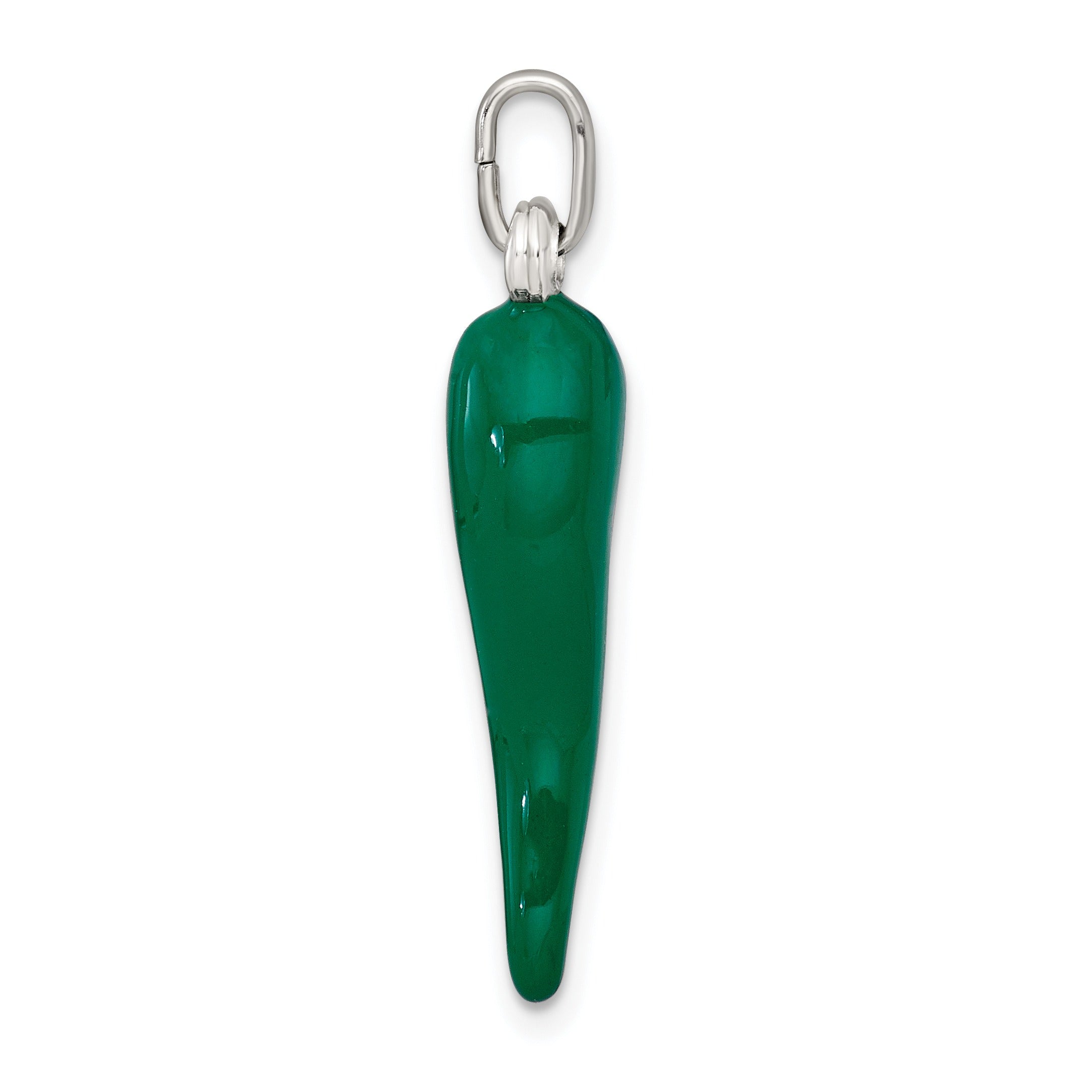 Green Enamel Italian Horn Pendant Silver