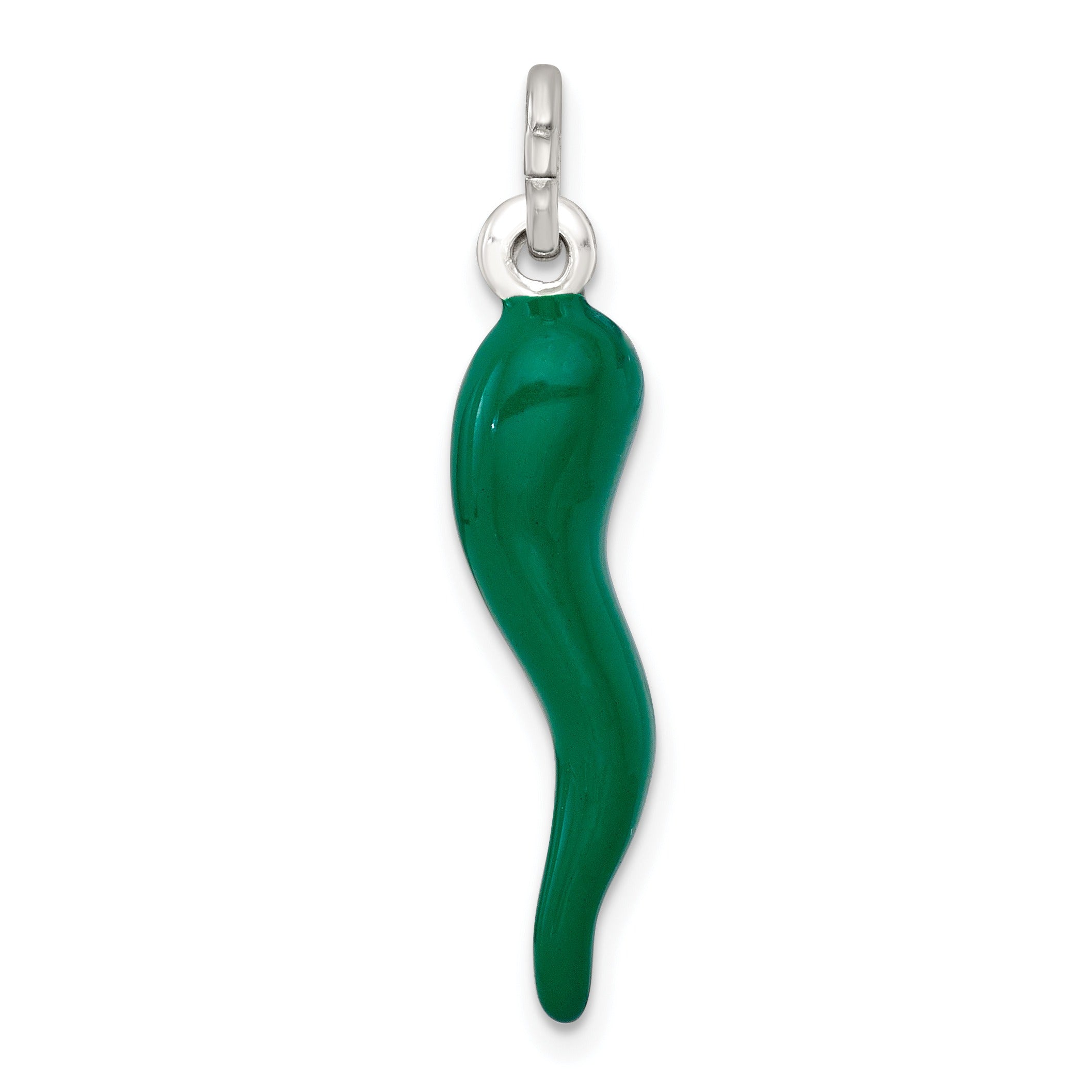 Green Enamel Italian Horn Pendant Silver