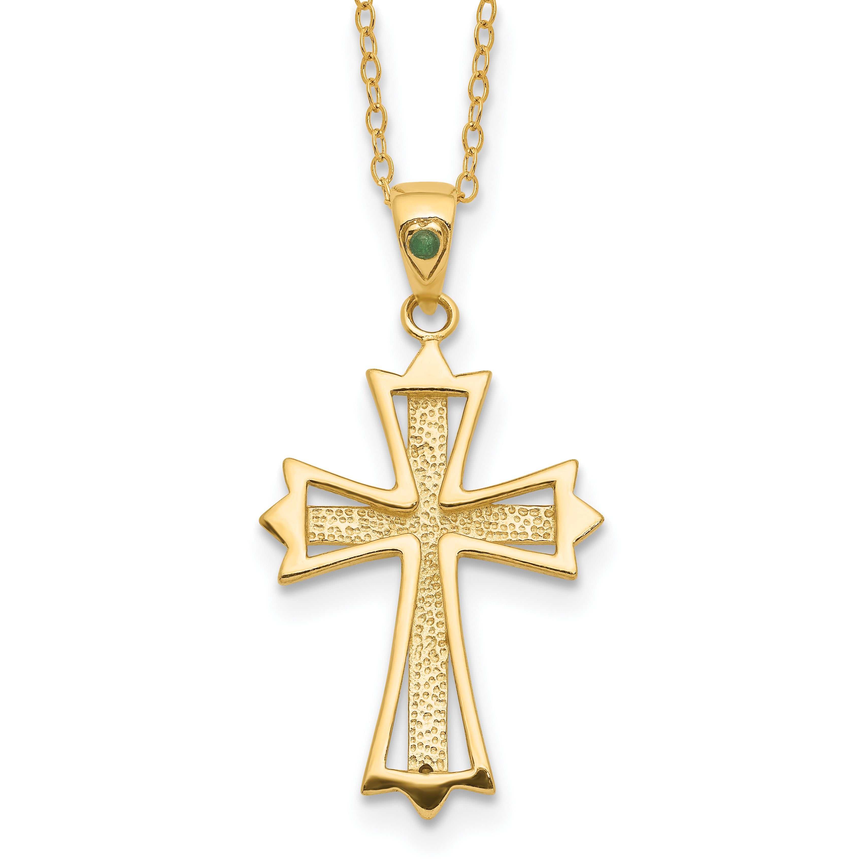 Silver Natural Diamond and Emerald Cross Necklace