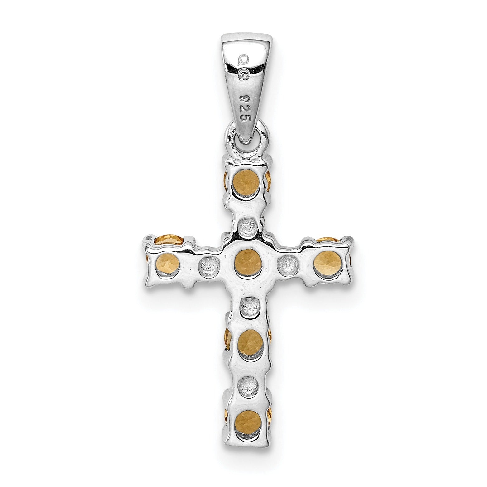 Sterling Silver Natural Citrine and Diamond Cross Pendant