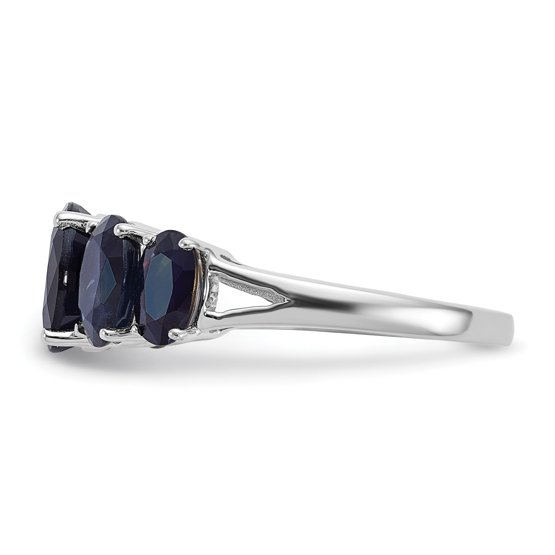 4.75 Ct Oval Blue Lab Created Sapphire Prong Rhodium-Plated Silver Five Stone Ring