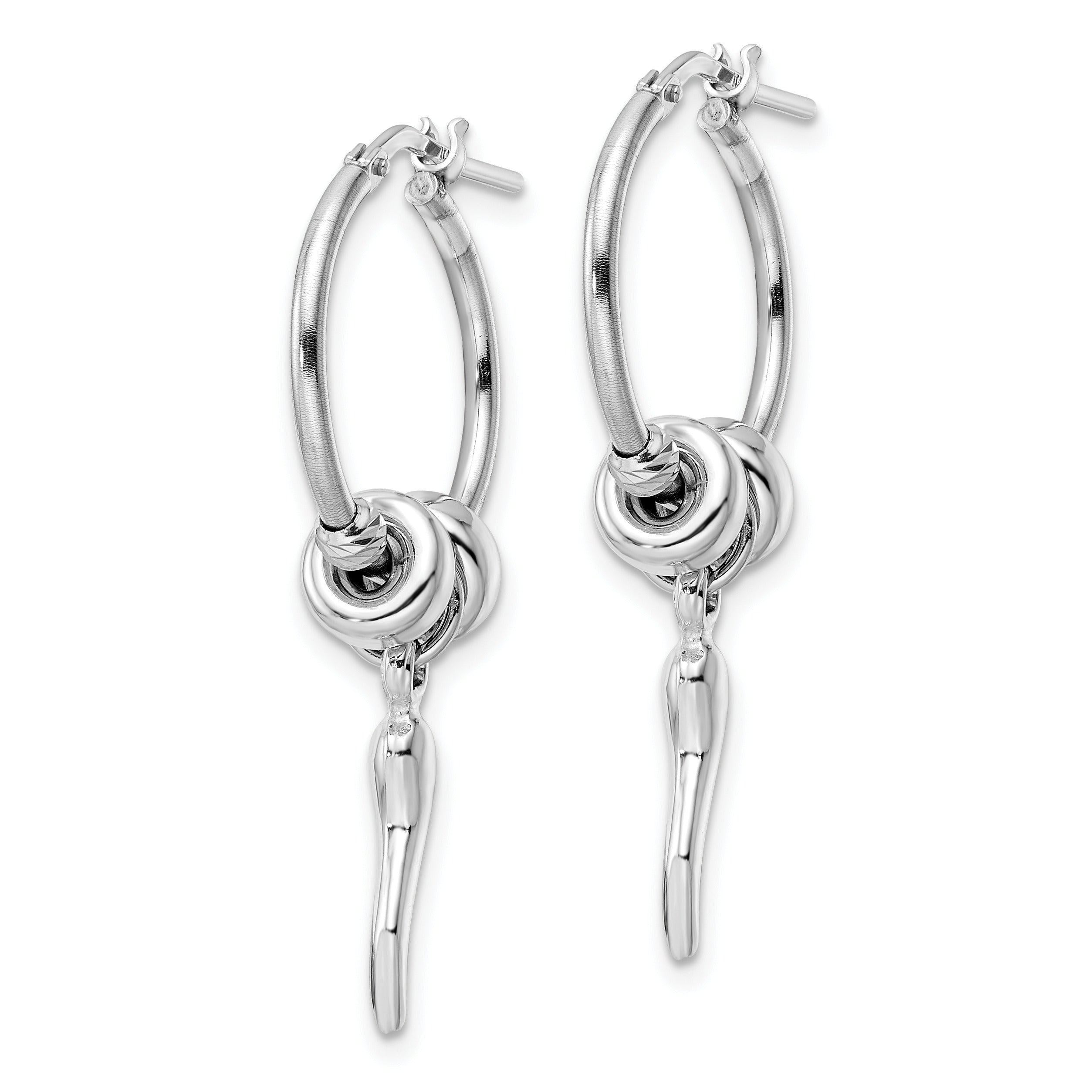 Silver Italian Horn Dangle Hoop Earrings