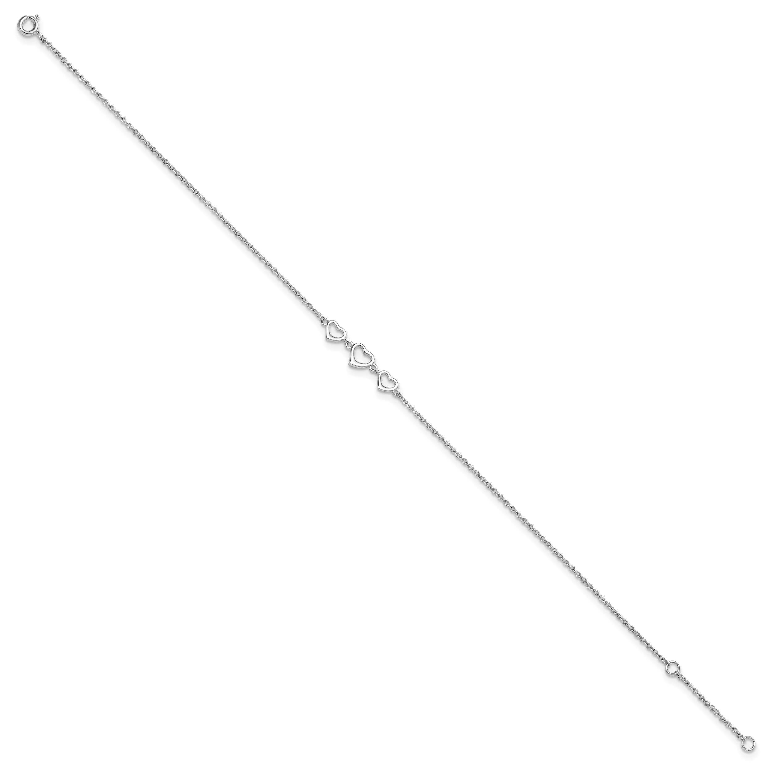 Silver Three Hearts Adjustable Anklet