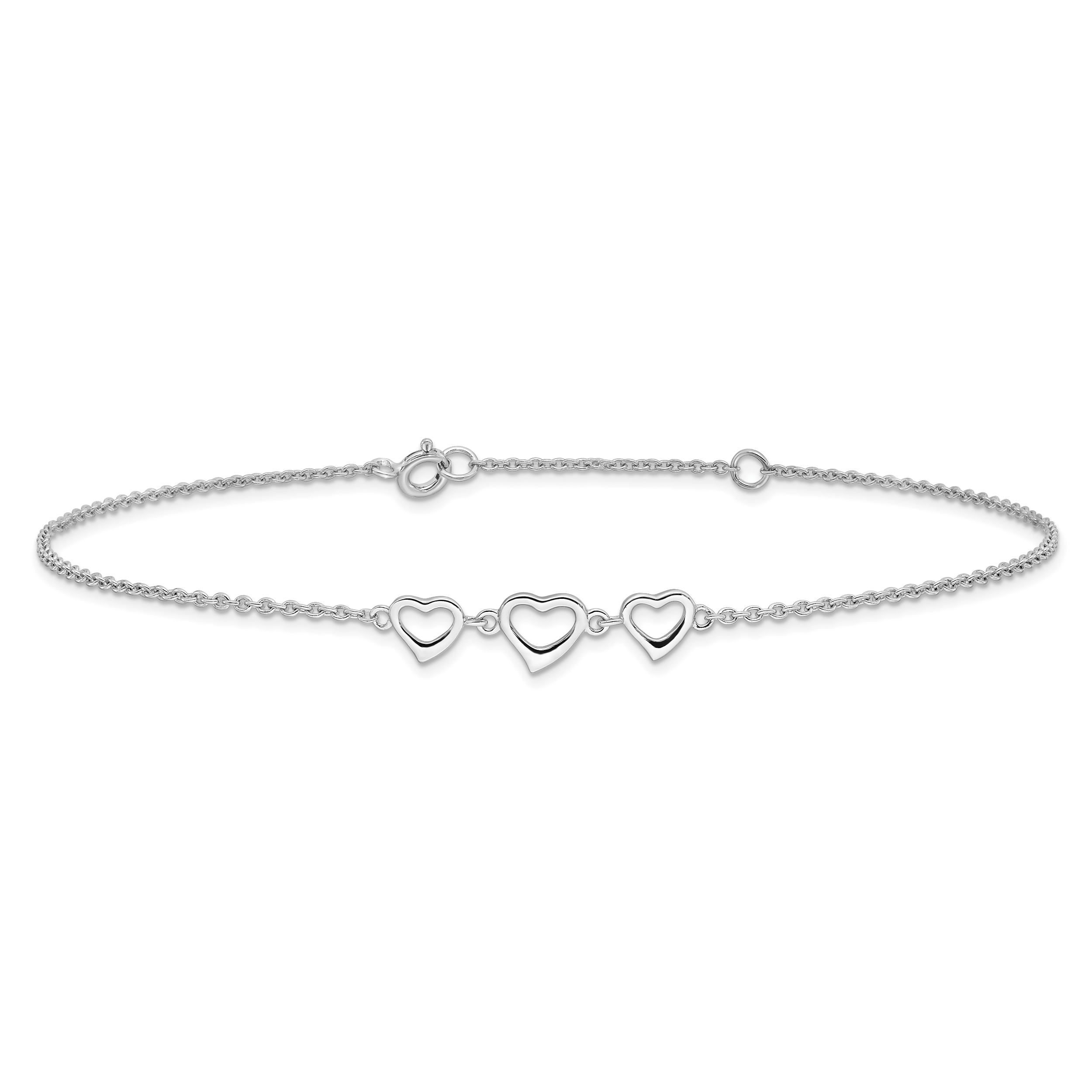 Silver Three Hearts Adjustable Anklet