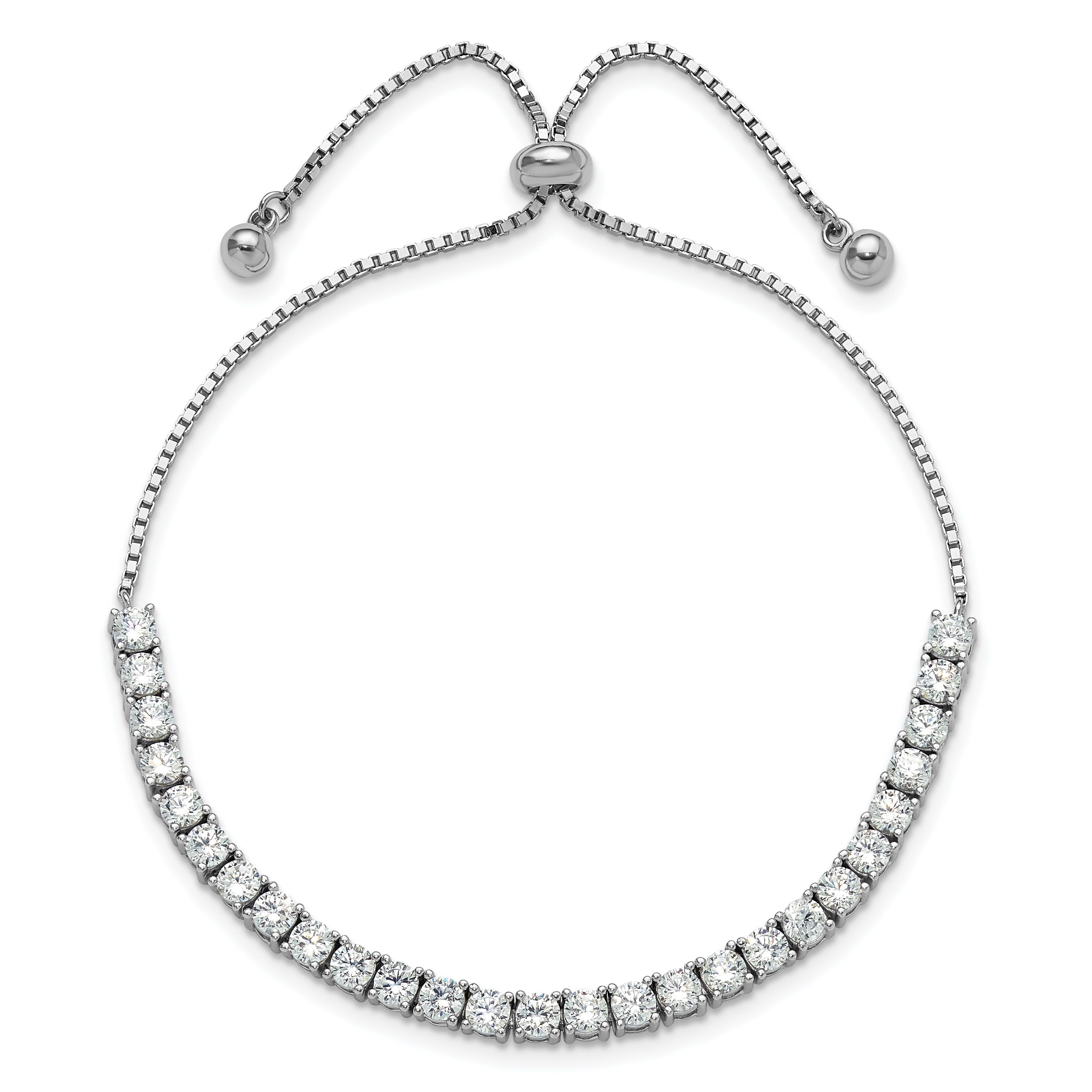 Round CZ Silver Adjustable Tennis Bolo Bracelet and Stud Earring Set