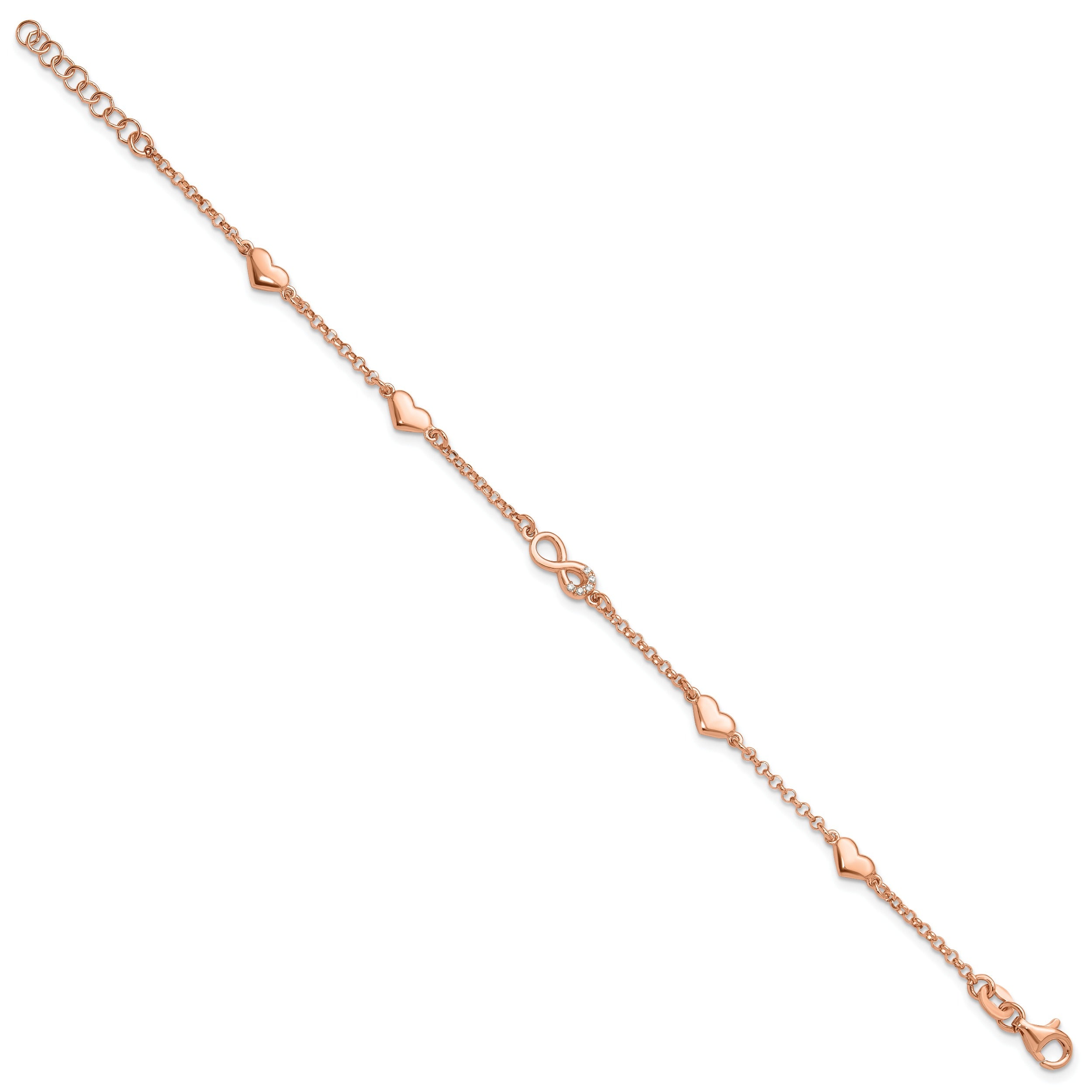 Cubic Zirconia Silver Rose Gold-plated Heart Infinity Link Bracelet