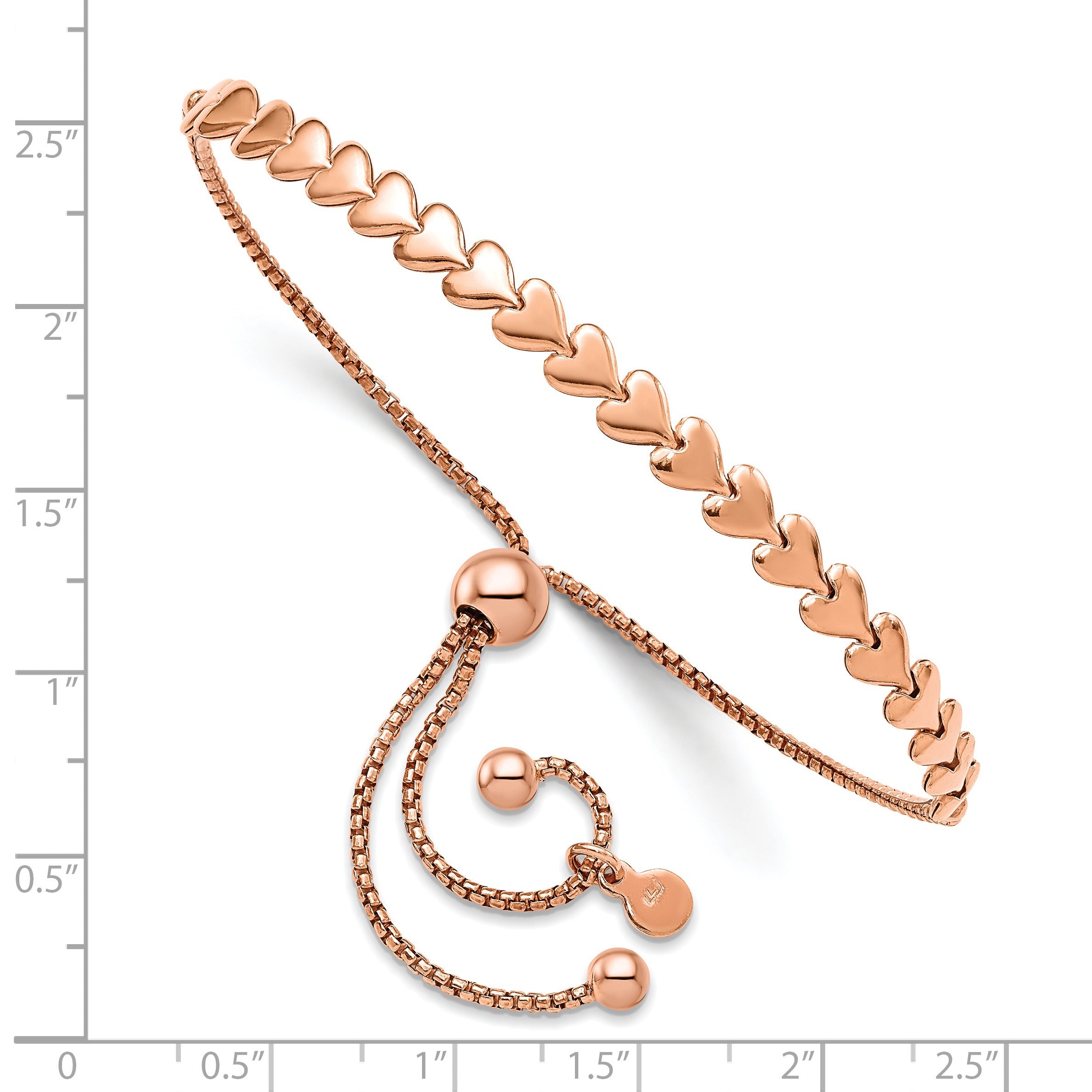 Silver Rose-tone Heart Bolo Adjustable Bracelet