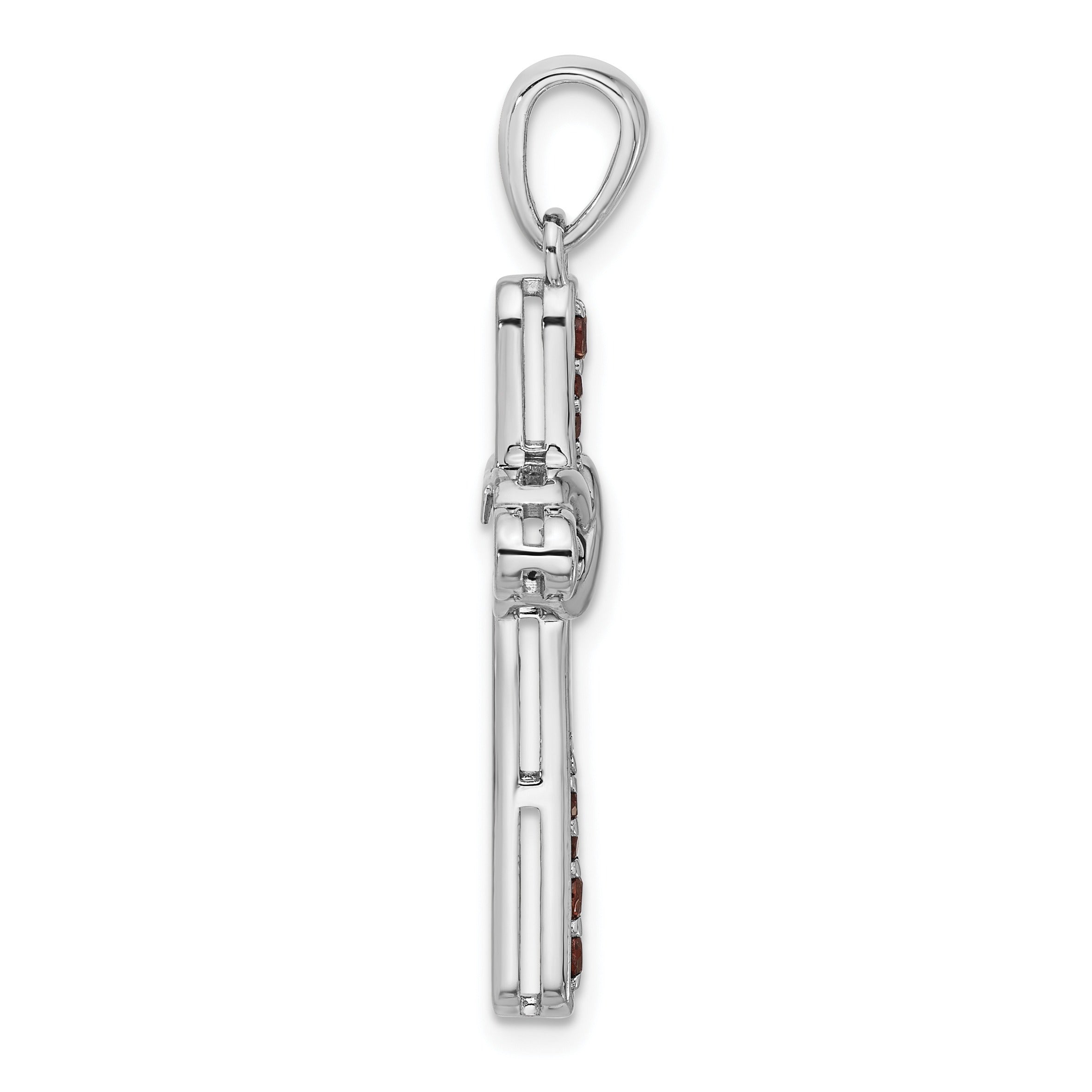 Silver Rhodium-plated Garnet Infinity Cross Pendant