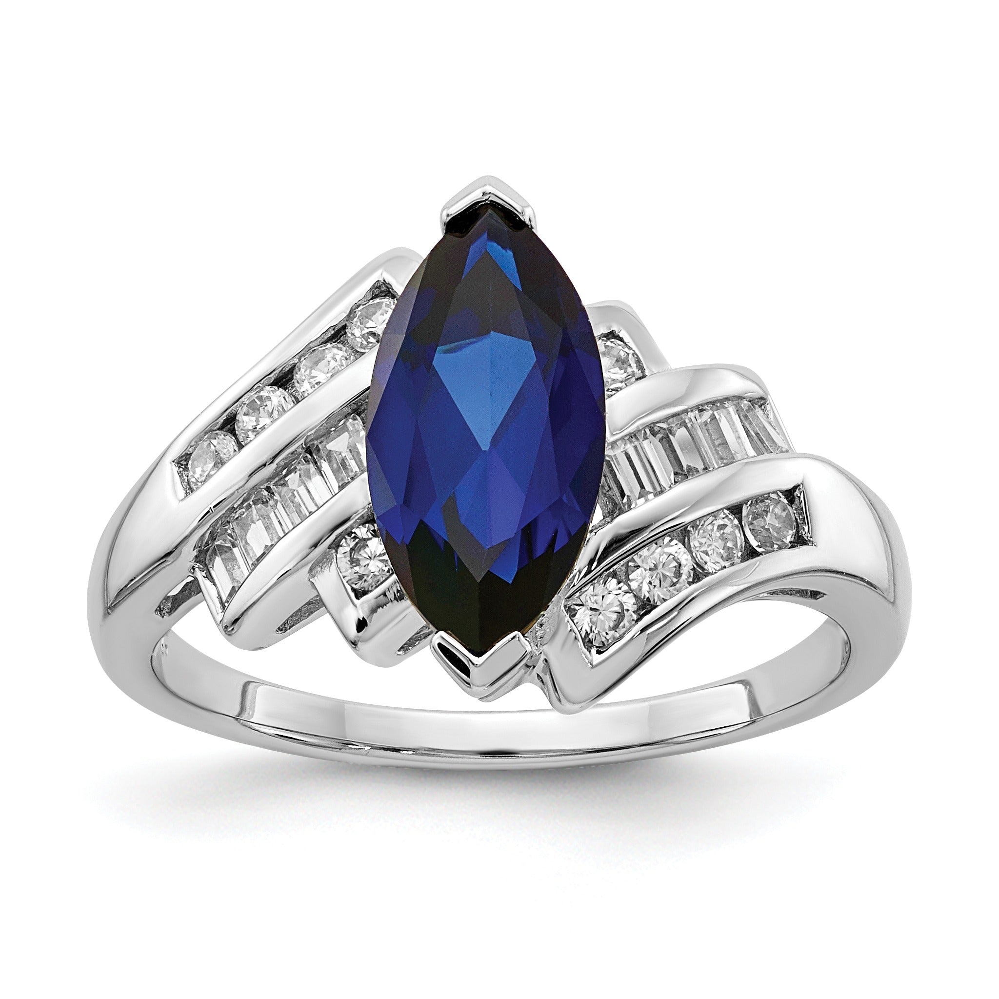 Marquise Blue Lab Created Sapphire Prong Sterling Silver Bypass Statement Ring