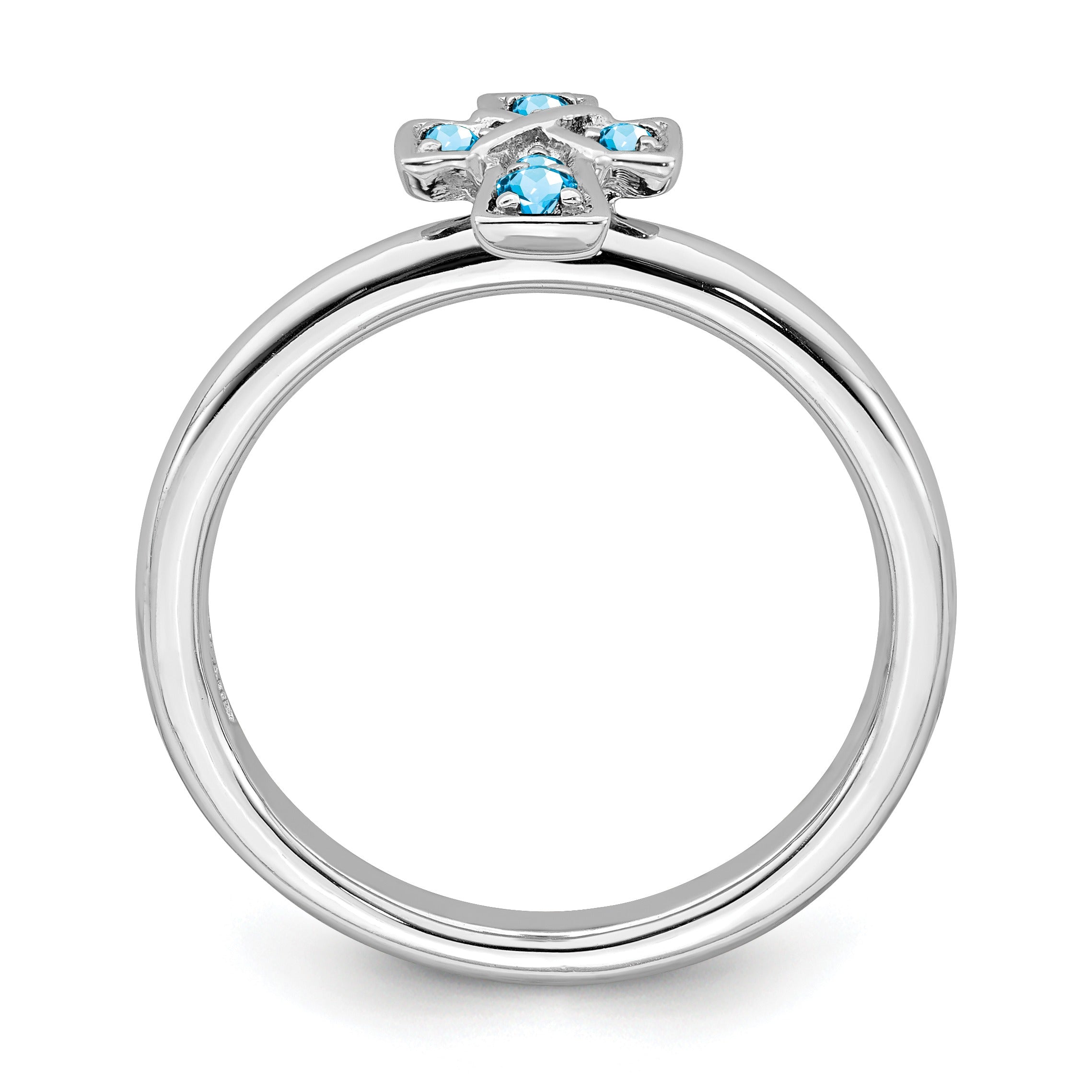Natural Swiss Blue Topaz Silver Stackable Cross Ring