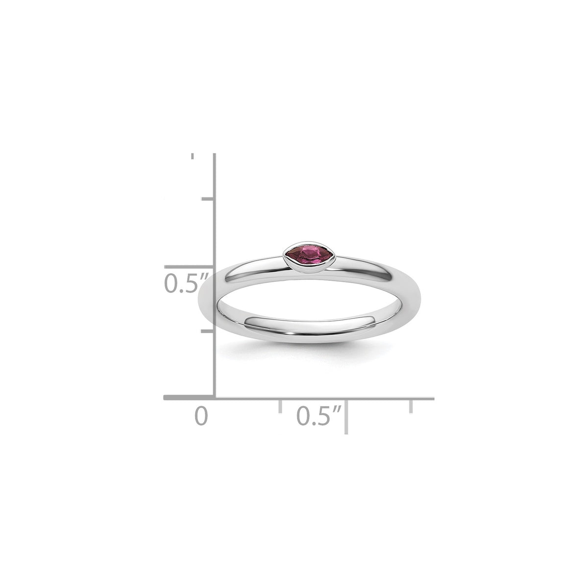 Marquise Gemstone Bezel Rhodium over Silver Stackable Unisex Solitaire Ring