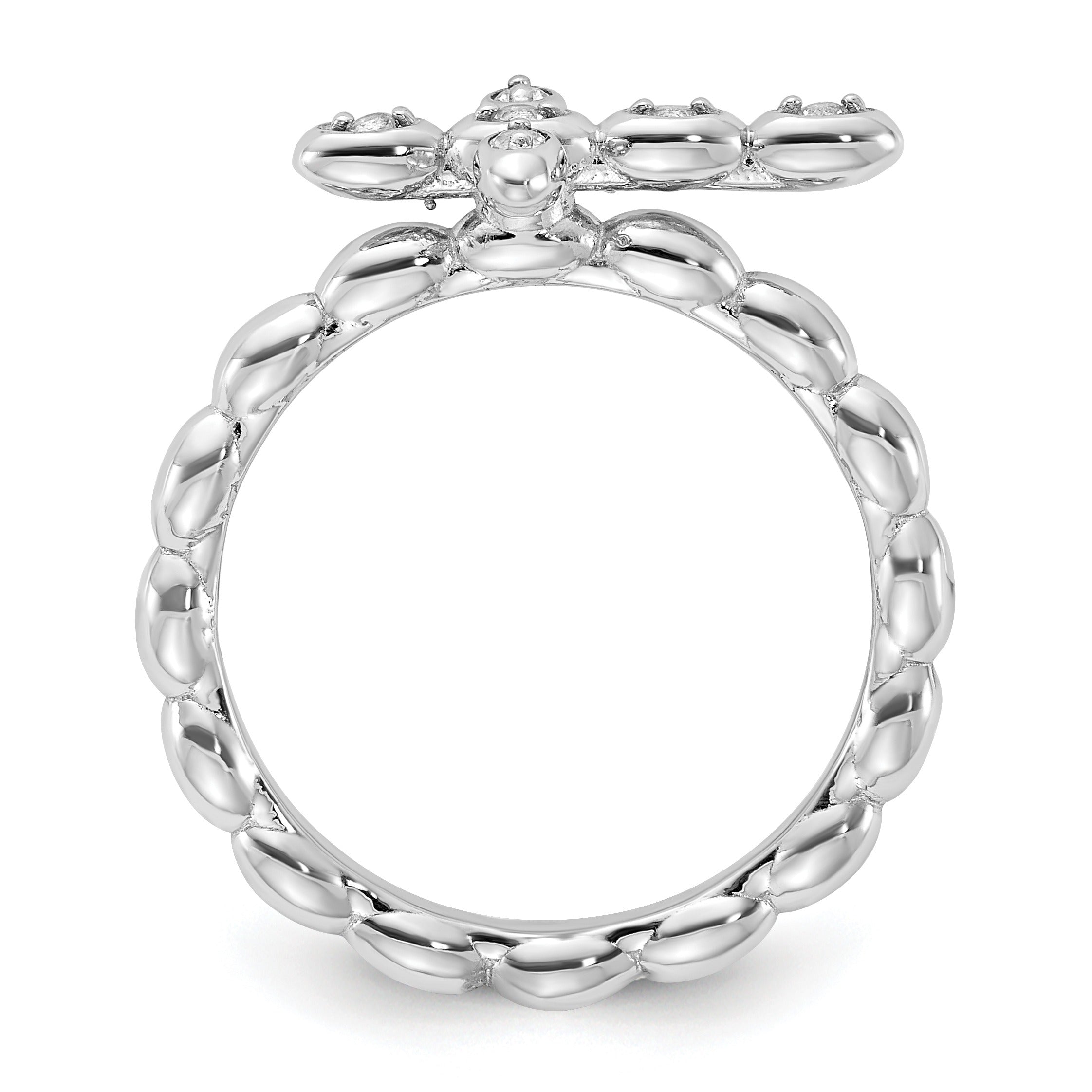 Silver Stackable Natural White Topaz Cross Ring