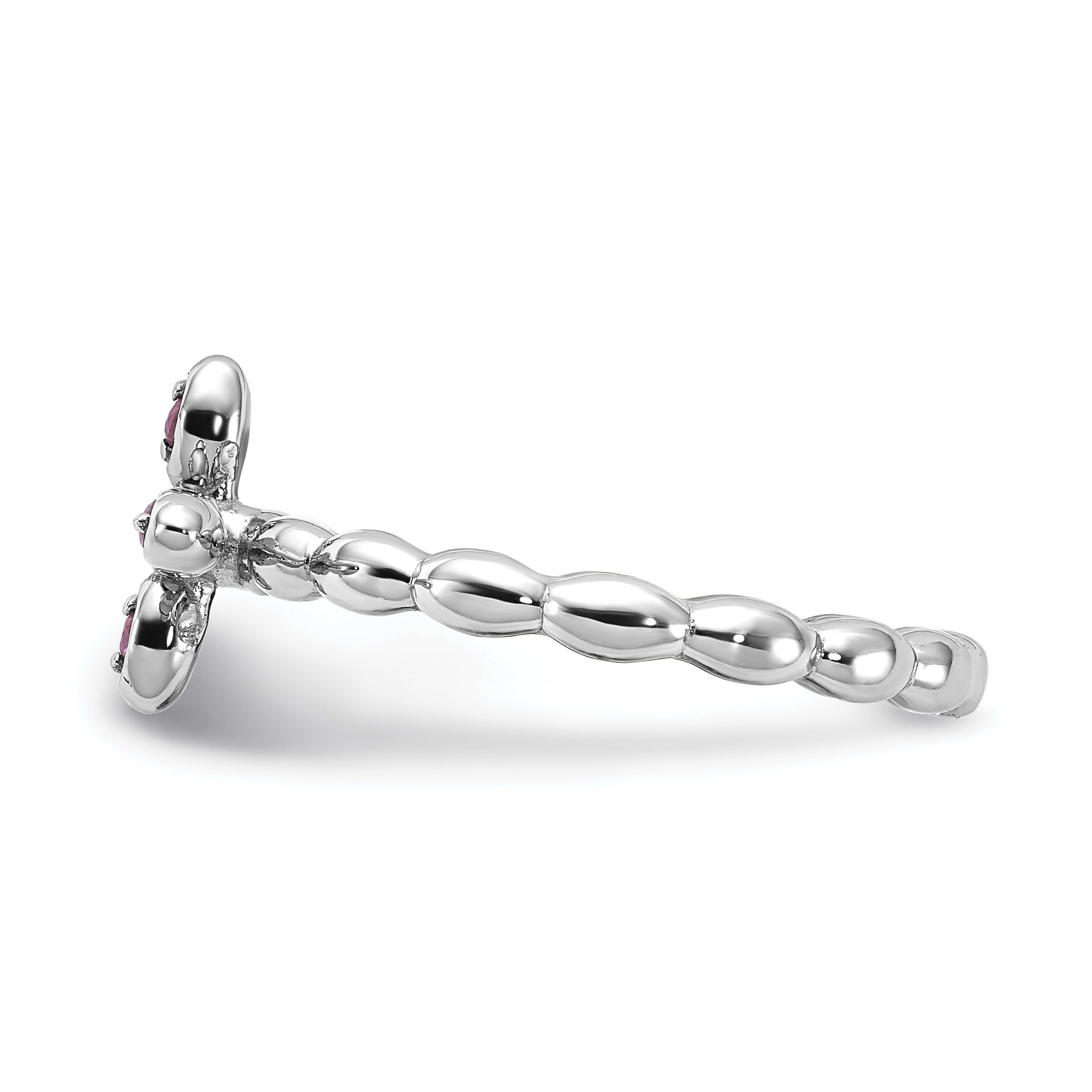 Silver Stackable Created Ruby Cross Ring