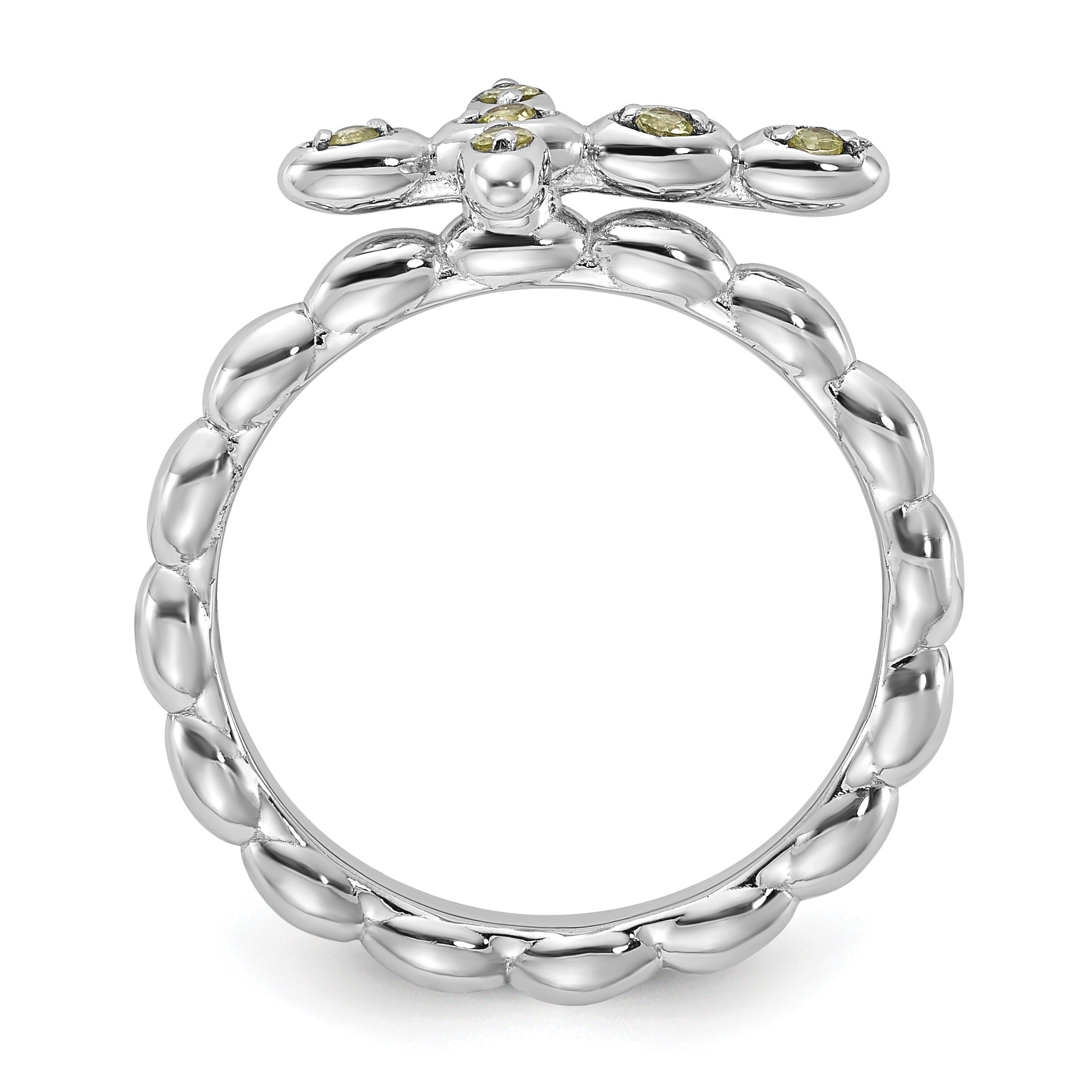 Silver Stackable Natural Peridot Cross Ring