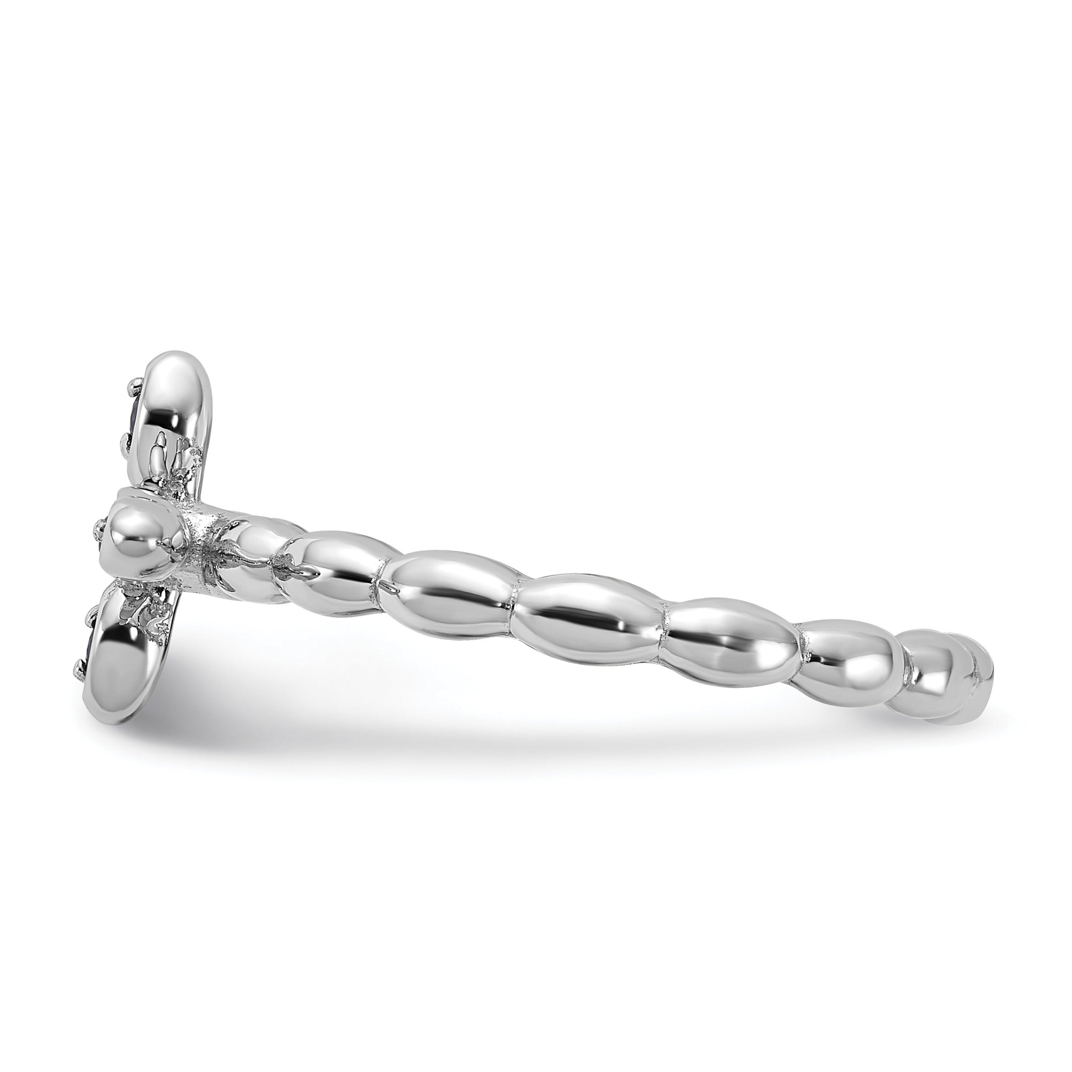 Silver Stackable Created Blue Sapphire Cross Ring