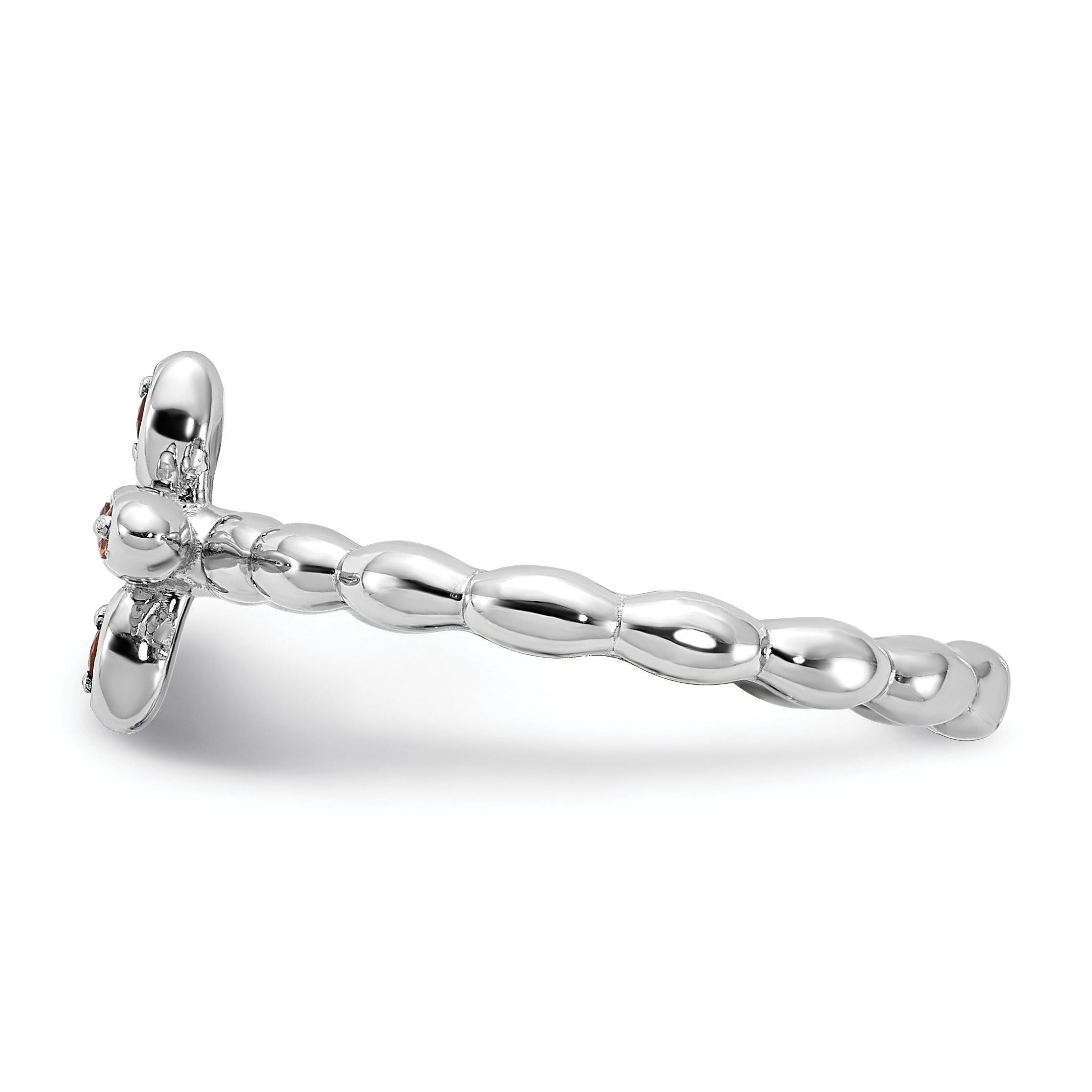 Silver Stackable Natural Yellow Citirine Cross Ring