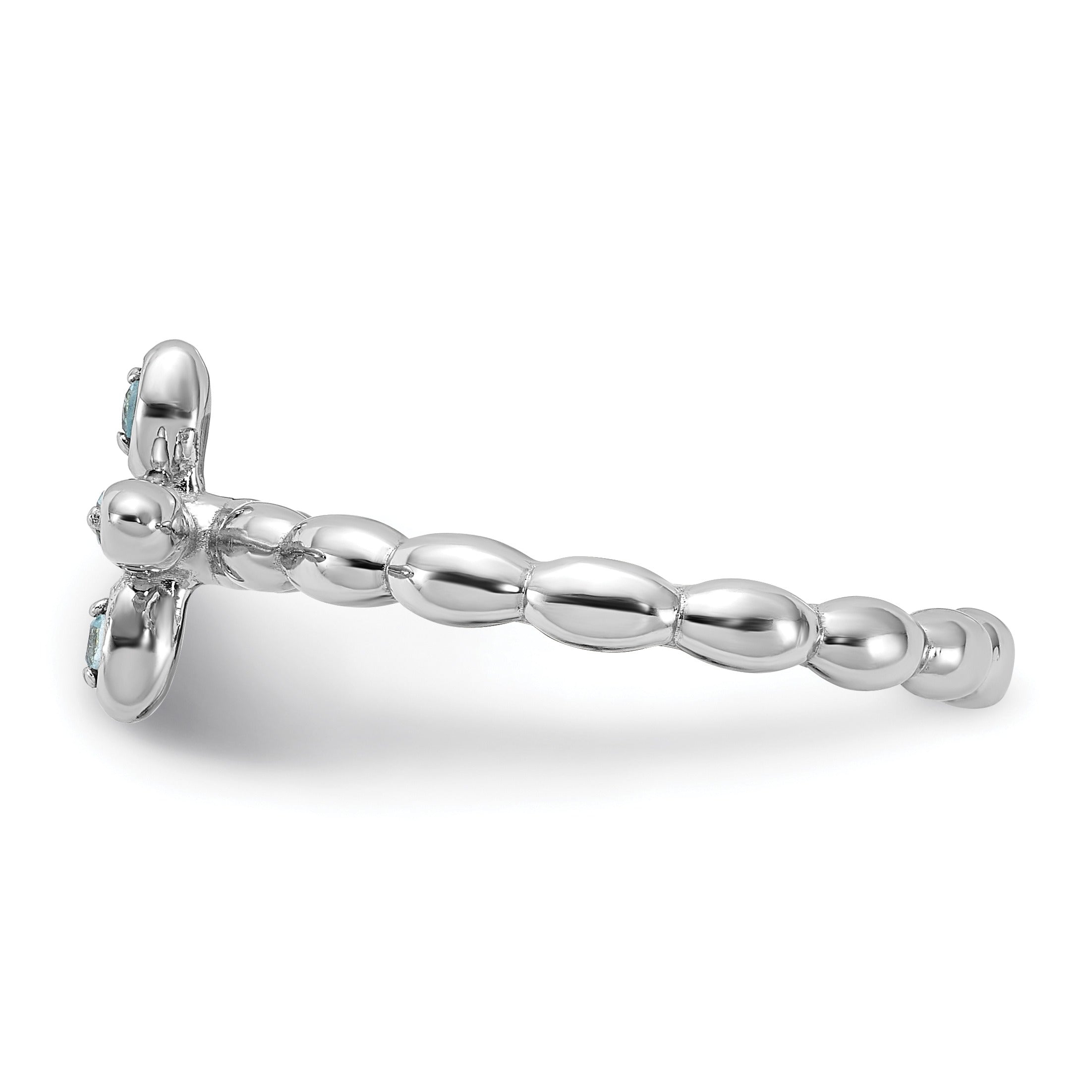 Silver Stackable Natural Swiss Blue Topaz Cross Ring