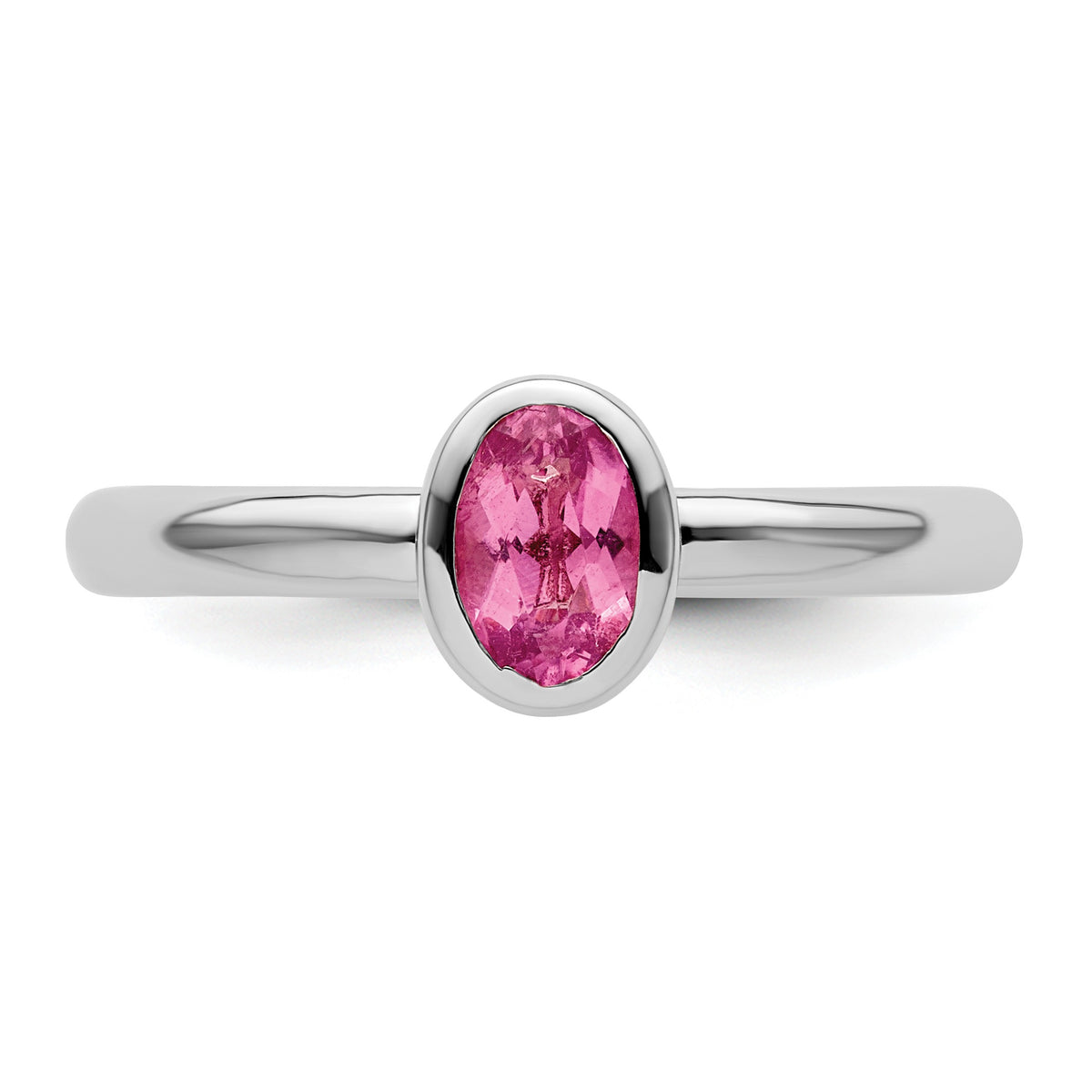 Oval Shaped Bezel Set Sterling Silver Stackable Solitaire Ring