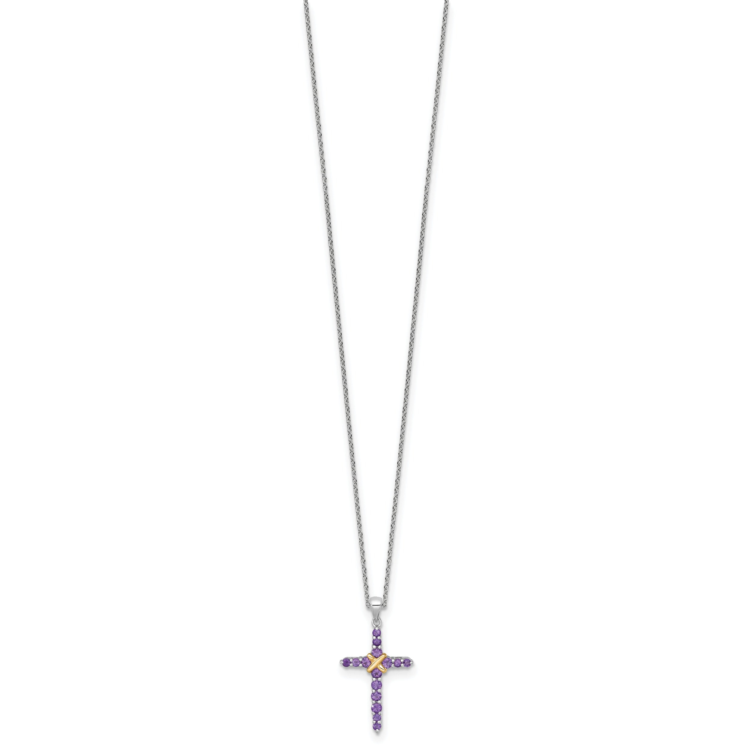 Silver 14k -X- Accent Natural Amethyst Cross Necklace