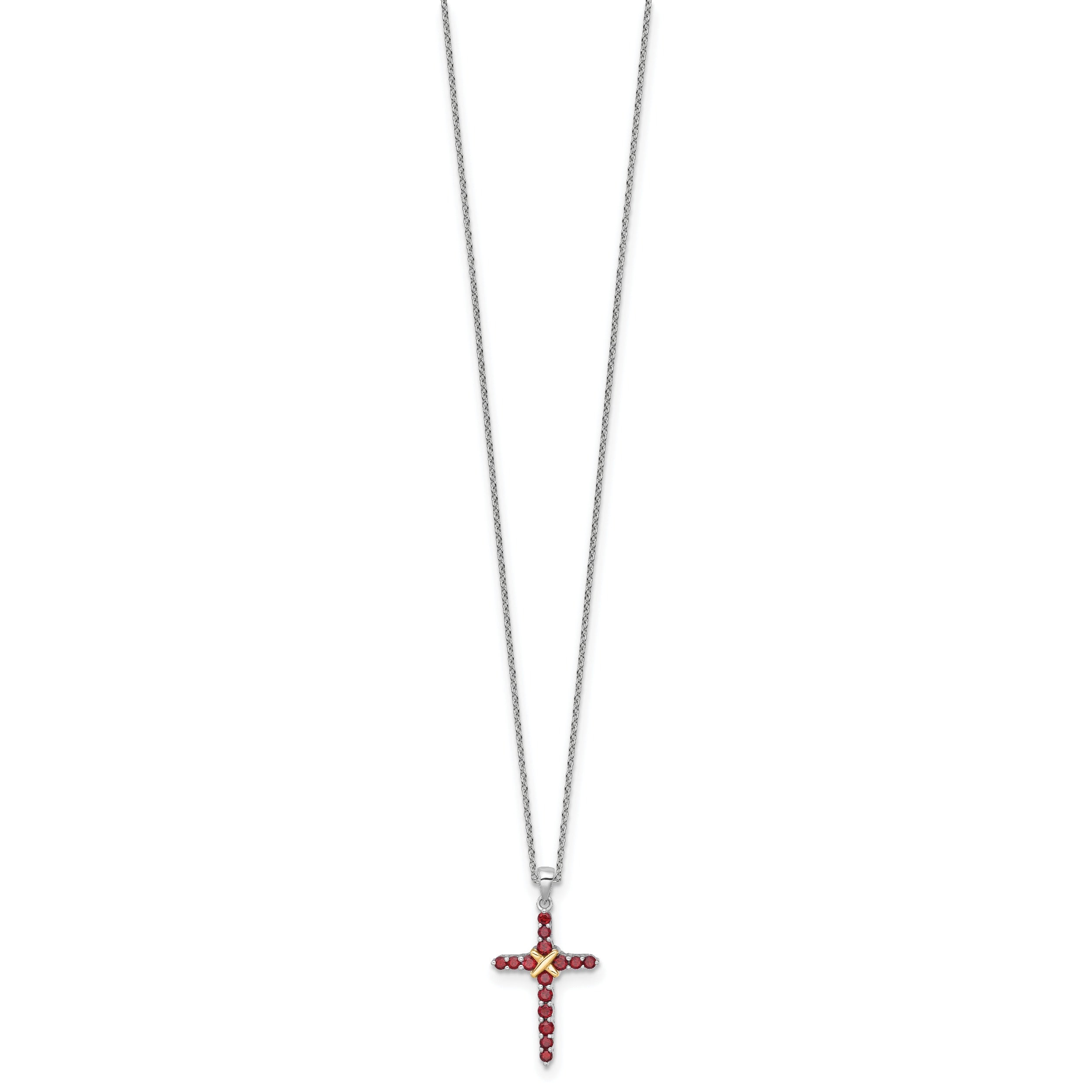 Silver 14k -X- Accent Natural Garnet Cross Necklace