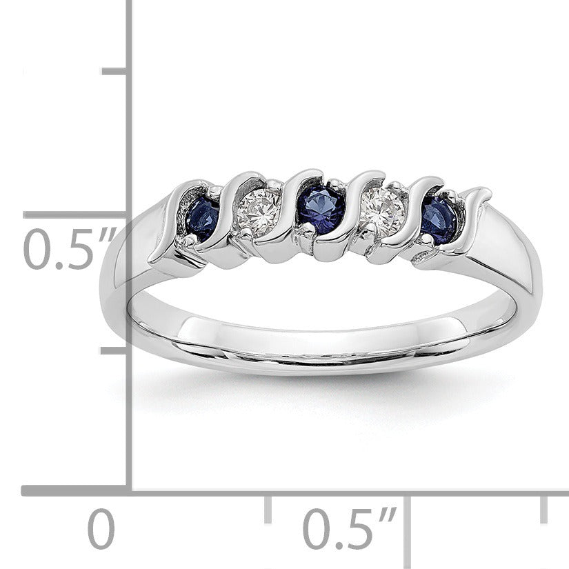 Round Sapphire Diamond Prong 10K Gold Five Stone Ring