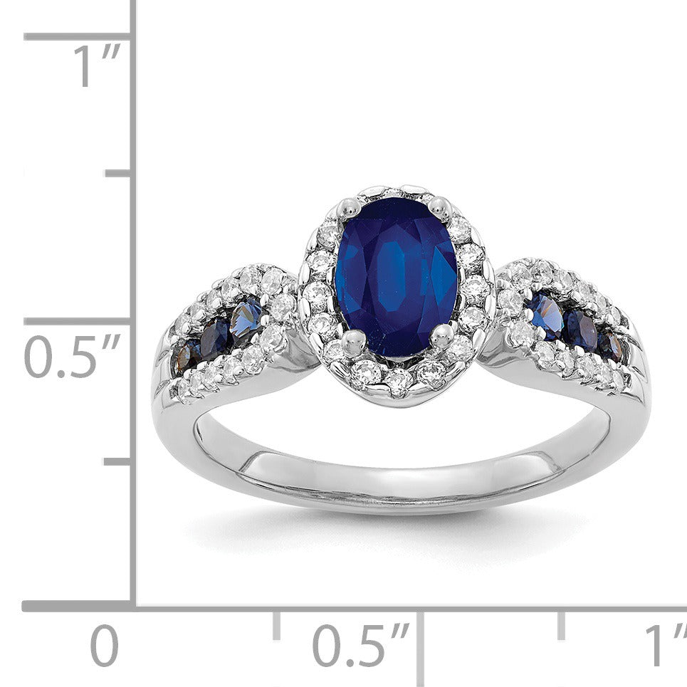 1.38 Ct Oval Blue Created Sapphire With Diamond Prong 14K Gold Engagement Halo Pave Ring