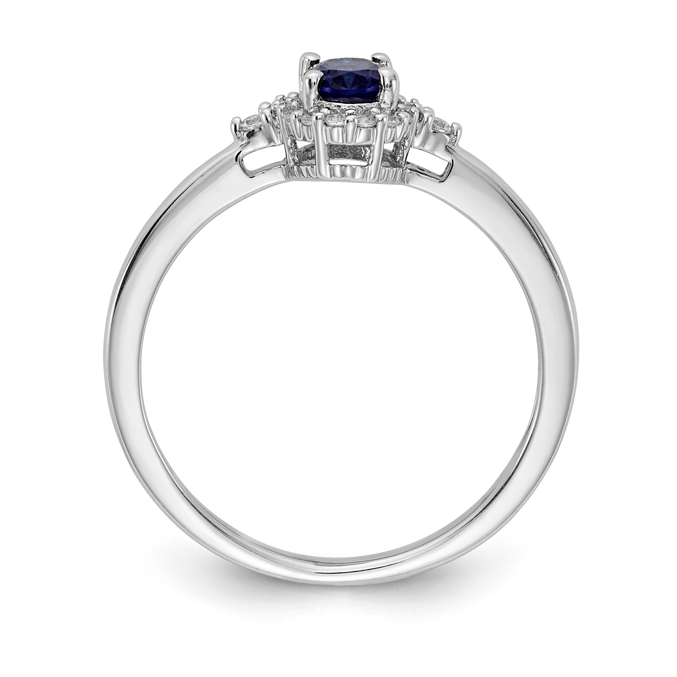 0.63 Ct Oval Blue Sapphire & Diamond Prong 14K White Gold Halo Ring