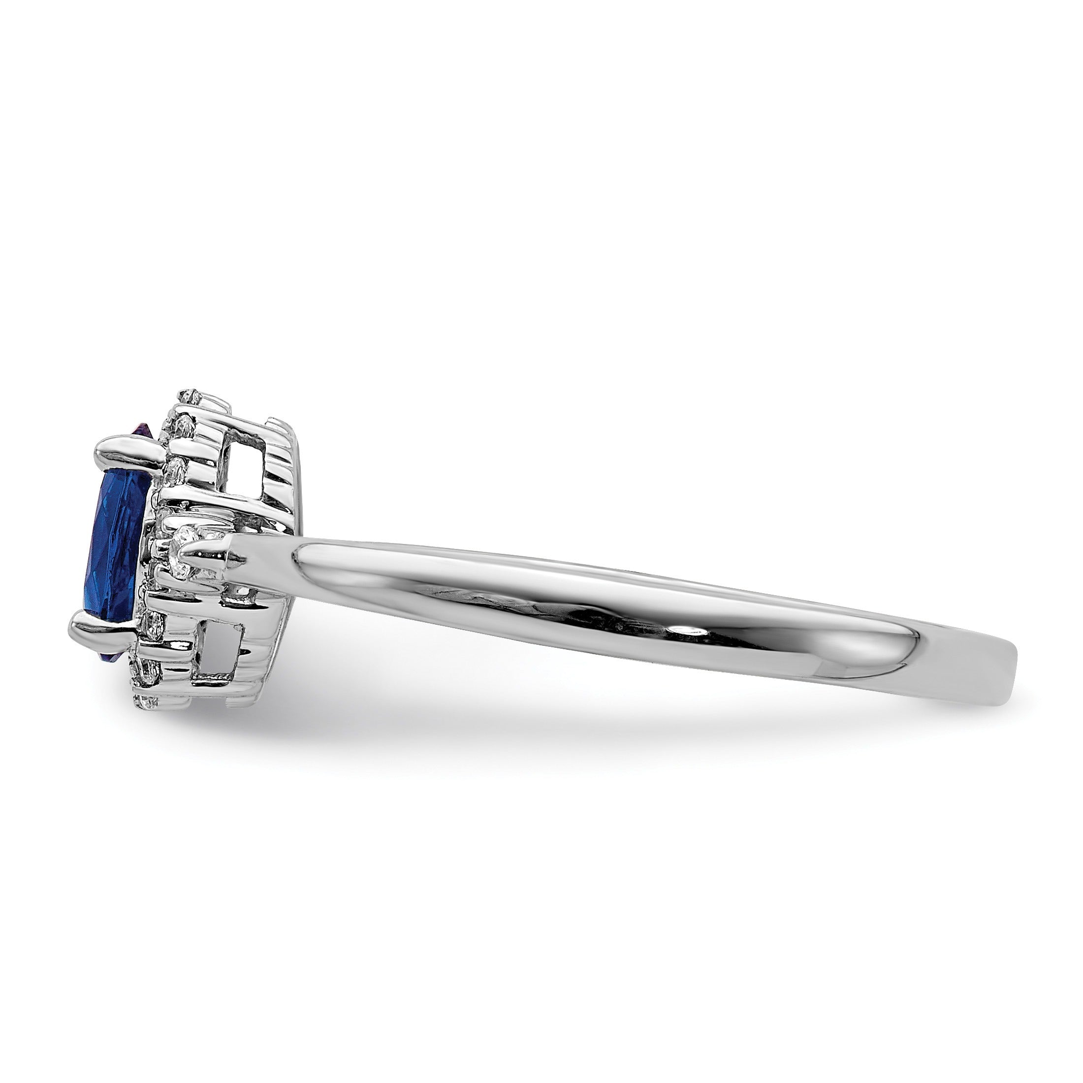 0.63 Ct Oval Blue Sapphire & Diamond Prong 14K White Gold Halo Ring