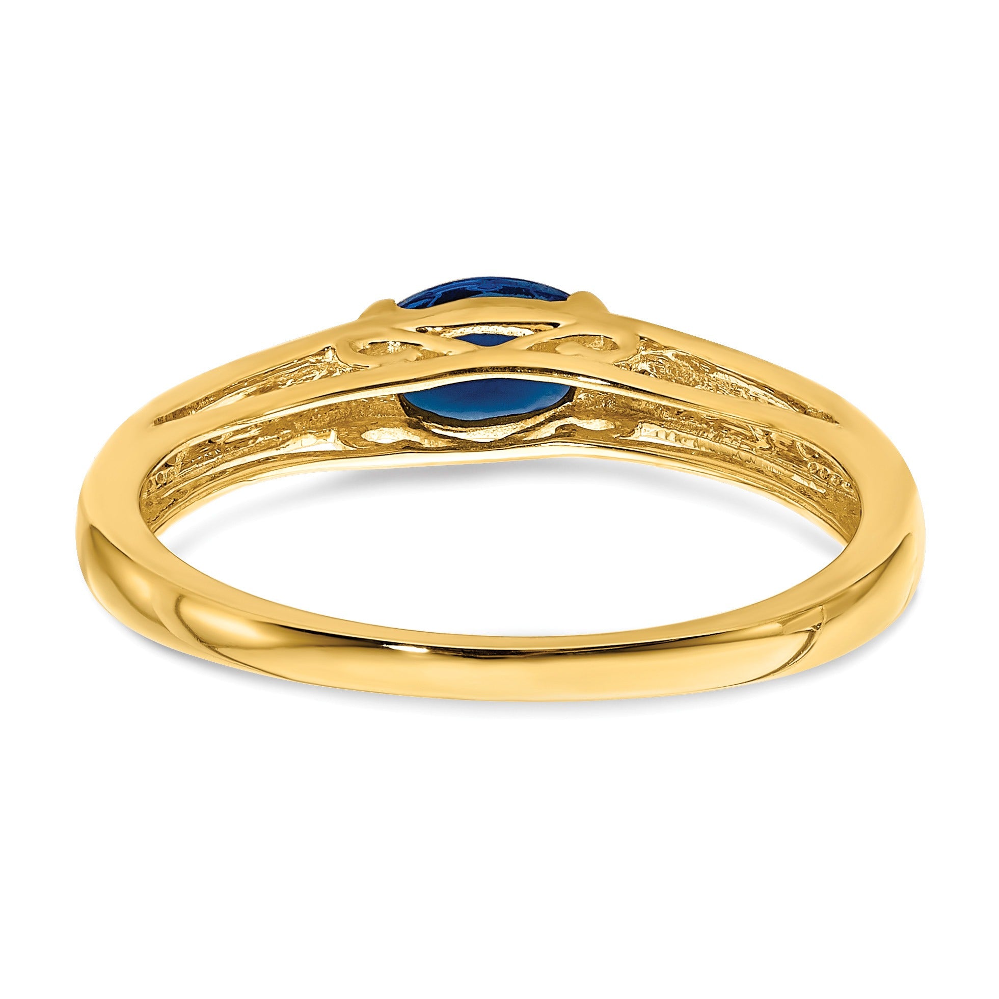 0.64 Ct Oval Blue Sapphire & Diamond Half-Bezel 14K Yellow Gold East-West Ring