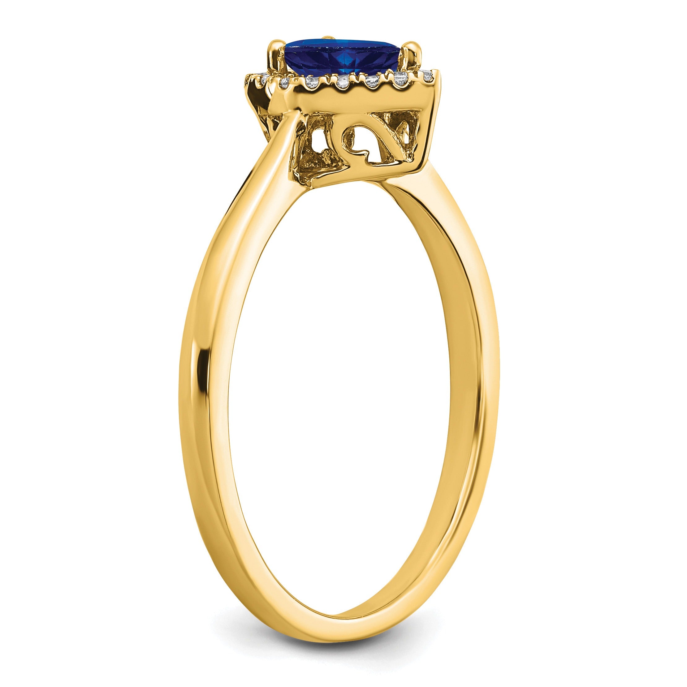 0.5 Ct Pear Blue Sapphire and Diamond 14K Gold Halo Teardrop Ring