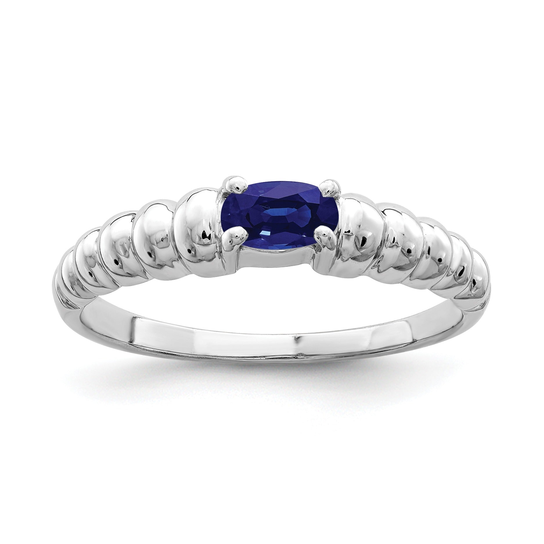 Oval Blue Sapphire Prong 14k White Gold East-West Solitaire Ring