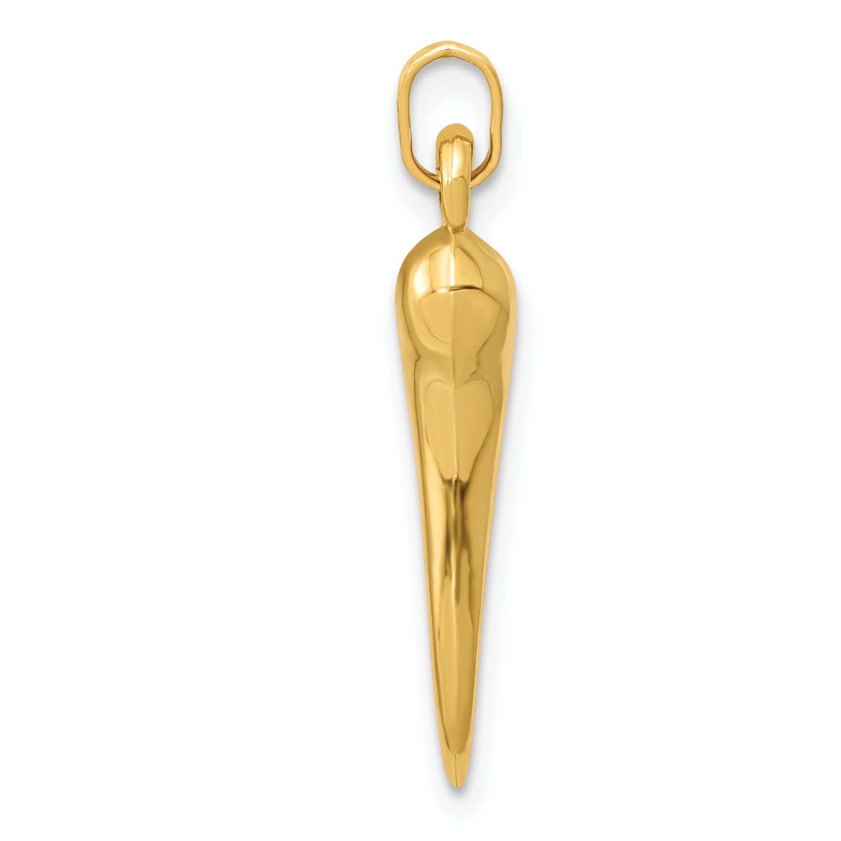 14k Yellow Gold Hollow 3-D Italian Horn Charm Pendant