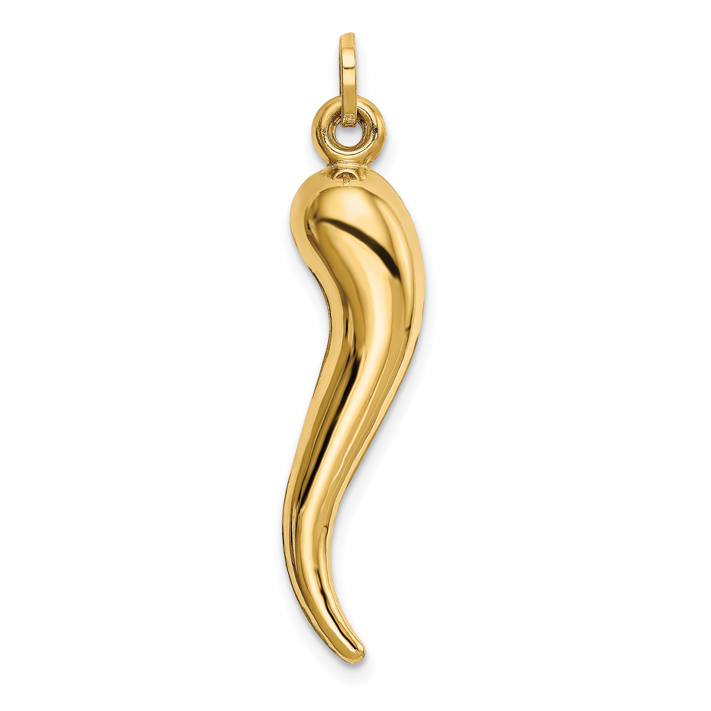 14k Yellow Gold Hollow 3-D Italian Horn Charm Pendant