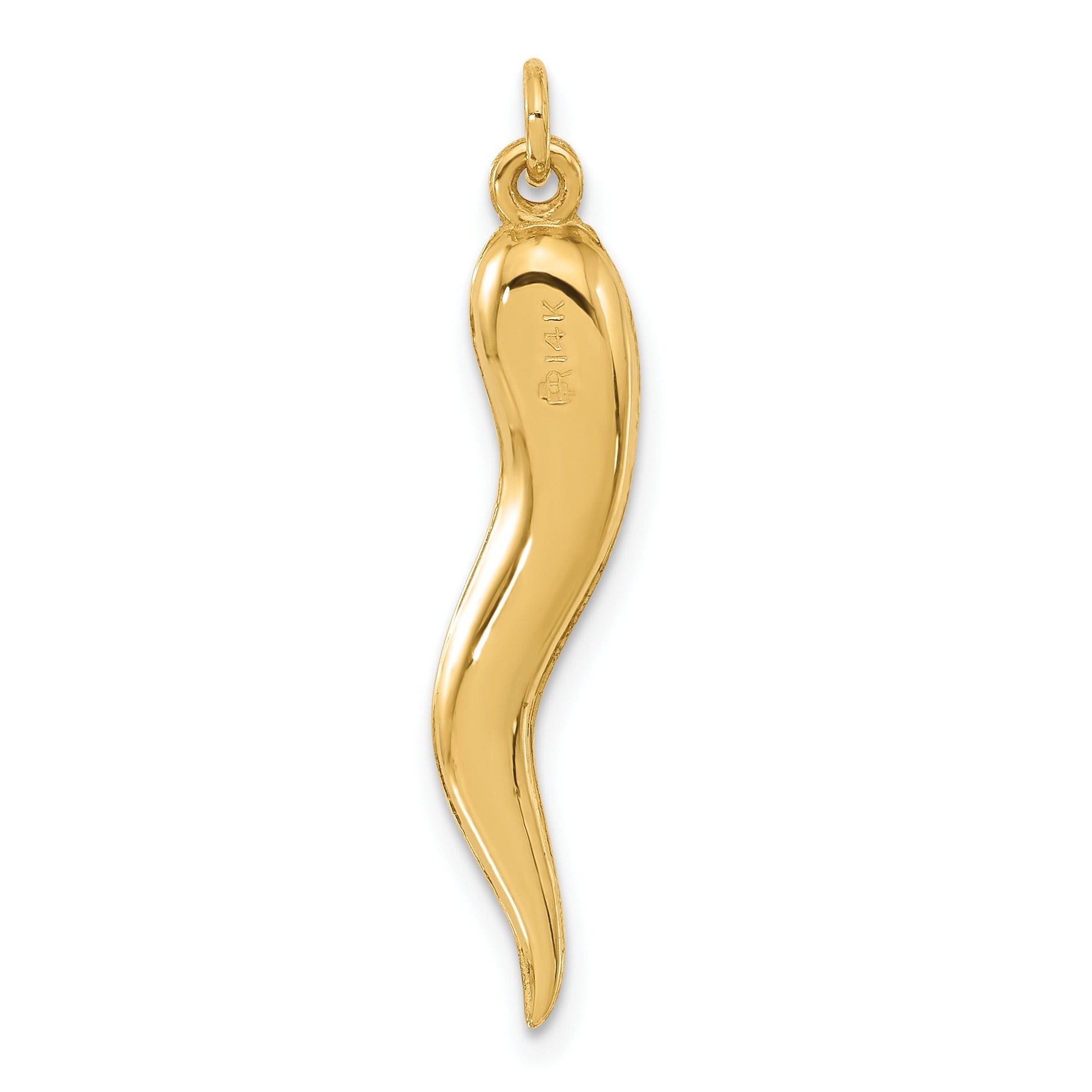 Hollow 3-D Italian Horn Pendant 14k Yellow Gold